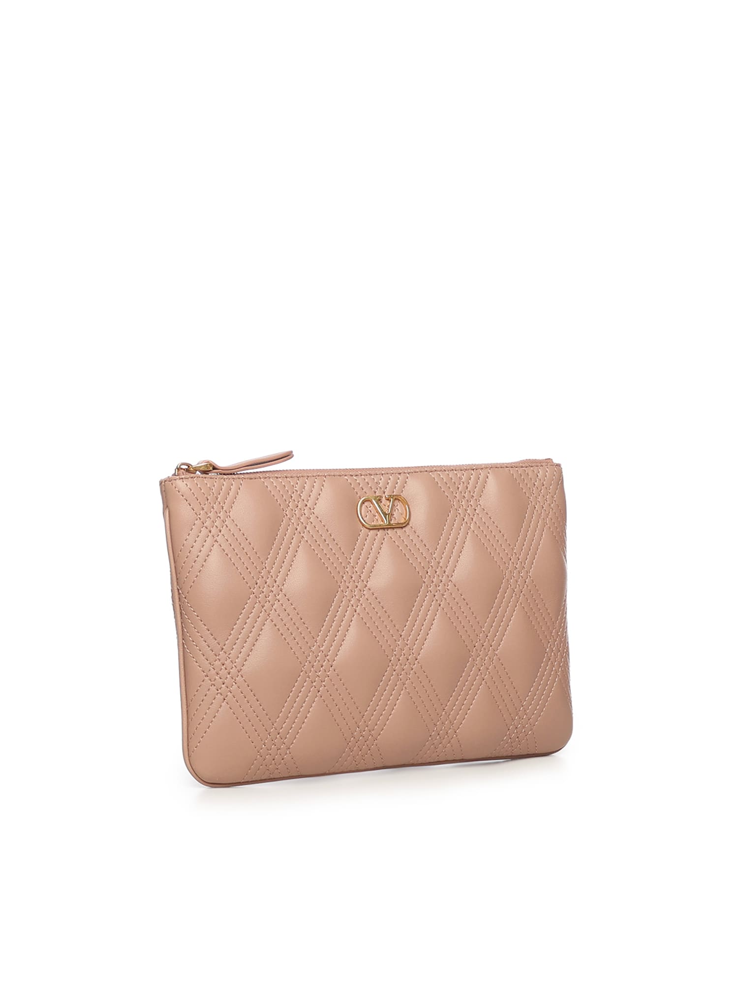 Valentino Quiltie 67 Pouch In Quilted Nappa Leather In Brown