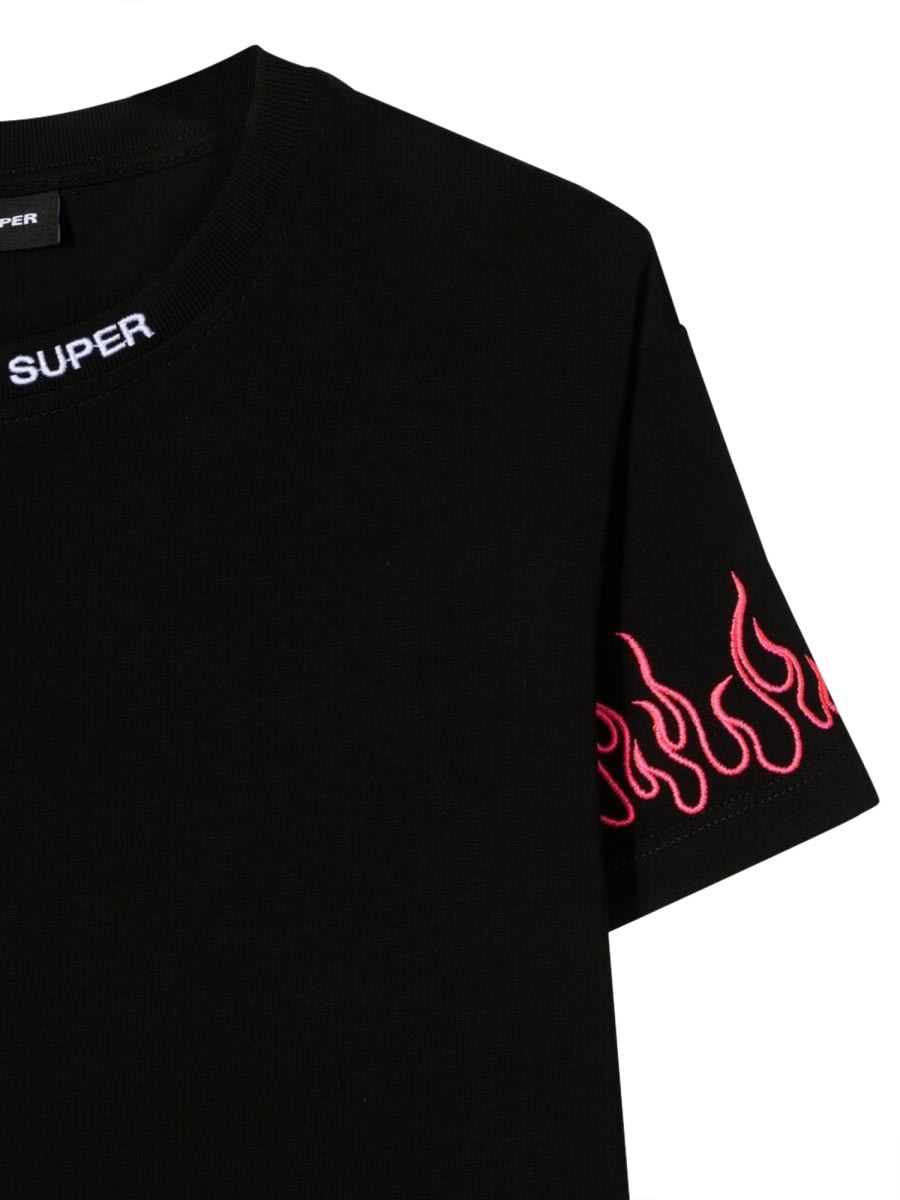 Vision Of Super Black Embroidered Tshirt Fuchsia Flame In Black