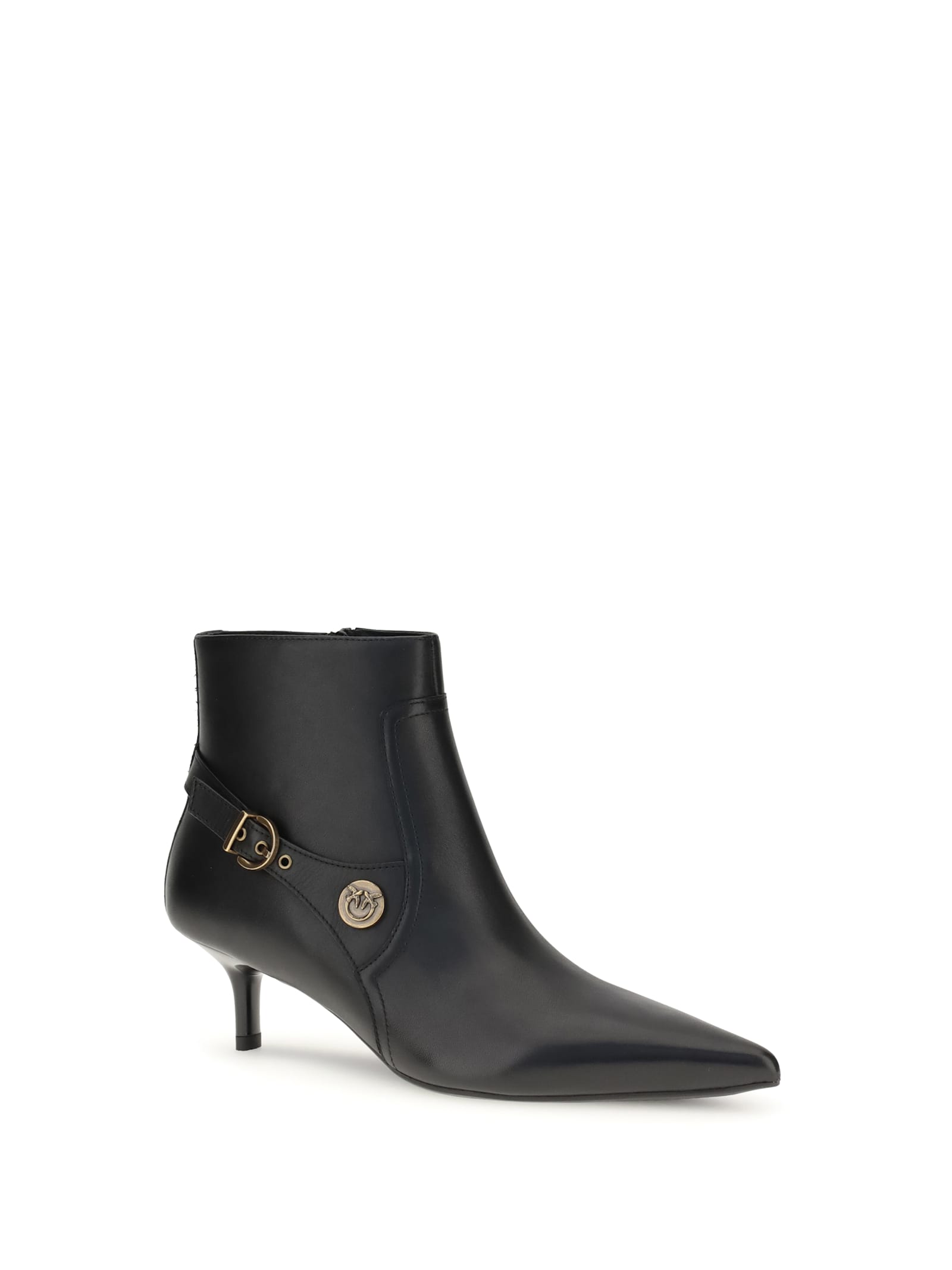 Pinko Booties With Love Birds Logo On The Strap In Black