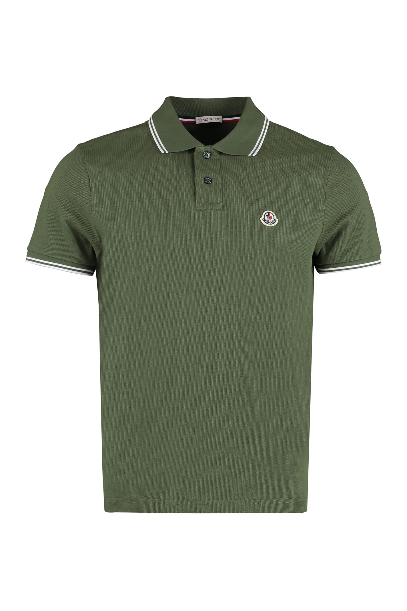 Moncler Short Sleeve Cotton Polo Shirt In Green