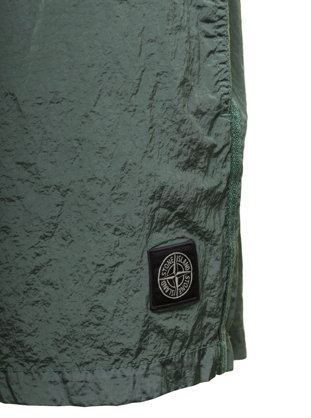 Shop Stone Island Green Swimsuit With Logo Application In Technical Fabric Man In Nero