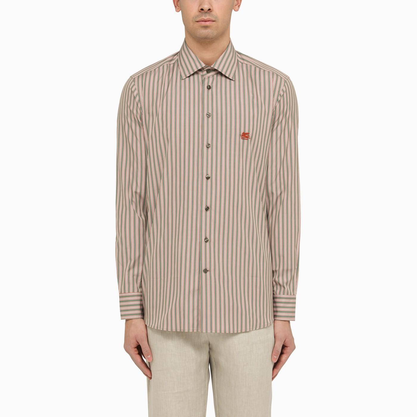 Shop Etro Pink\/green Striped Cotton Shirt