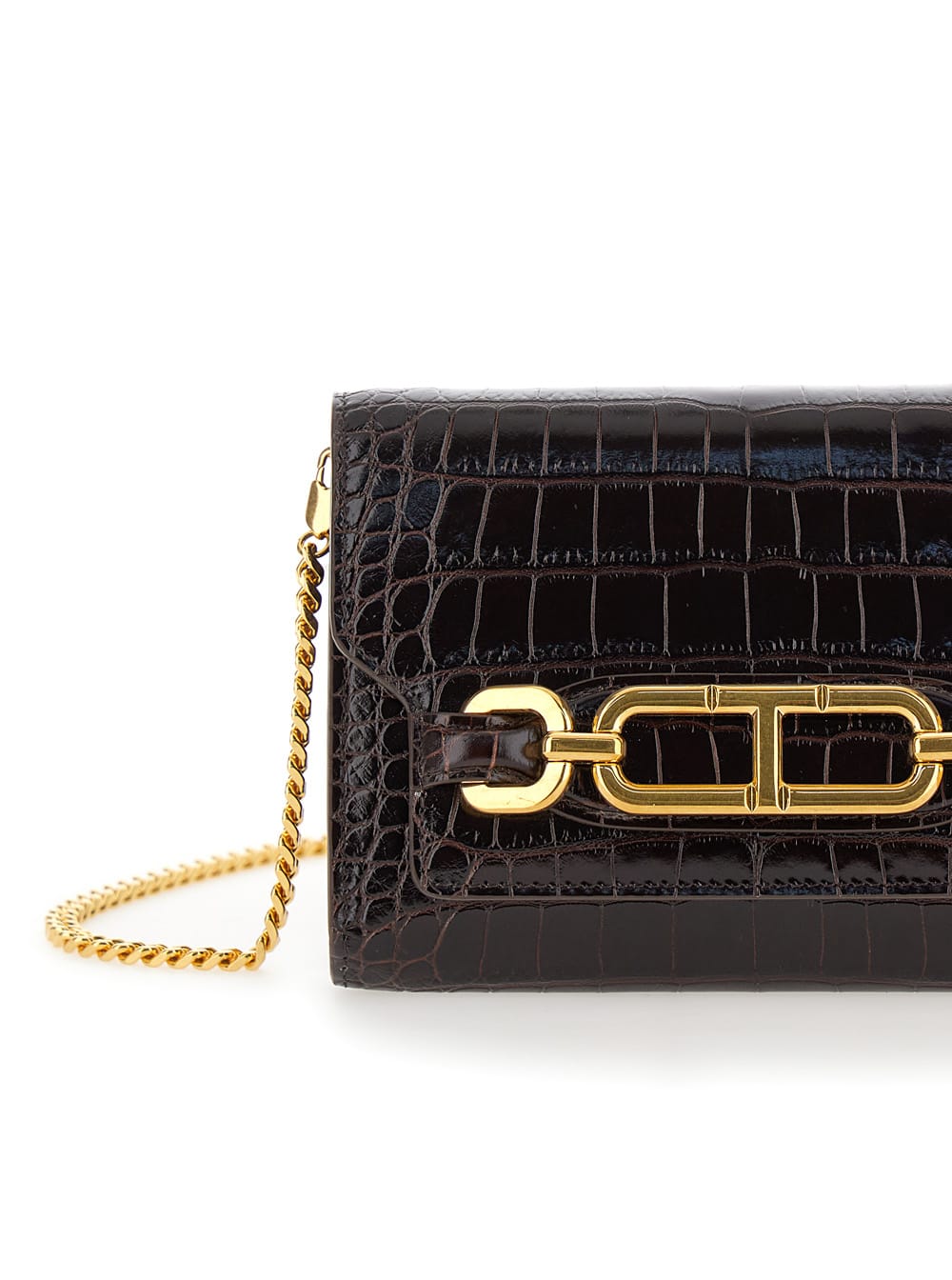 Shop Tom Ford Mini Brown Crossbody Bag With T Logo Detail In Croco Printed Leather Woman