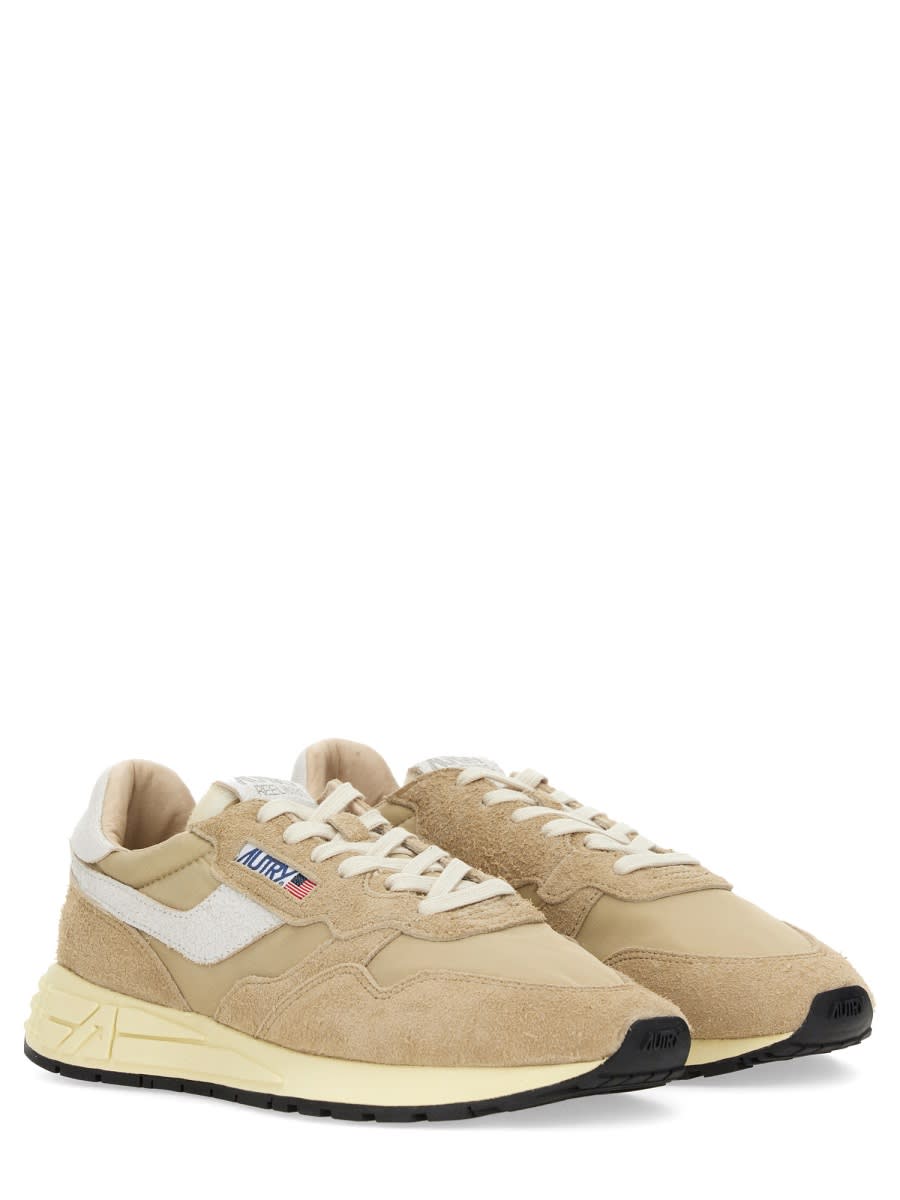 Autry 'reel Wind' Beige Low Top Sneakers With Logo Detail In Pink