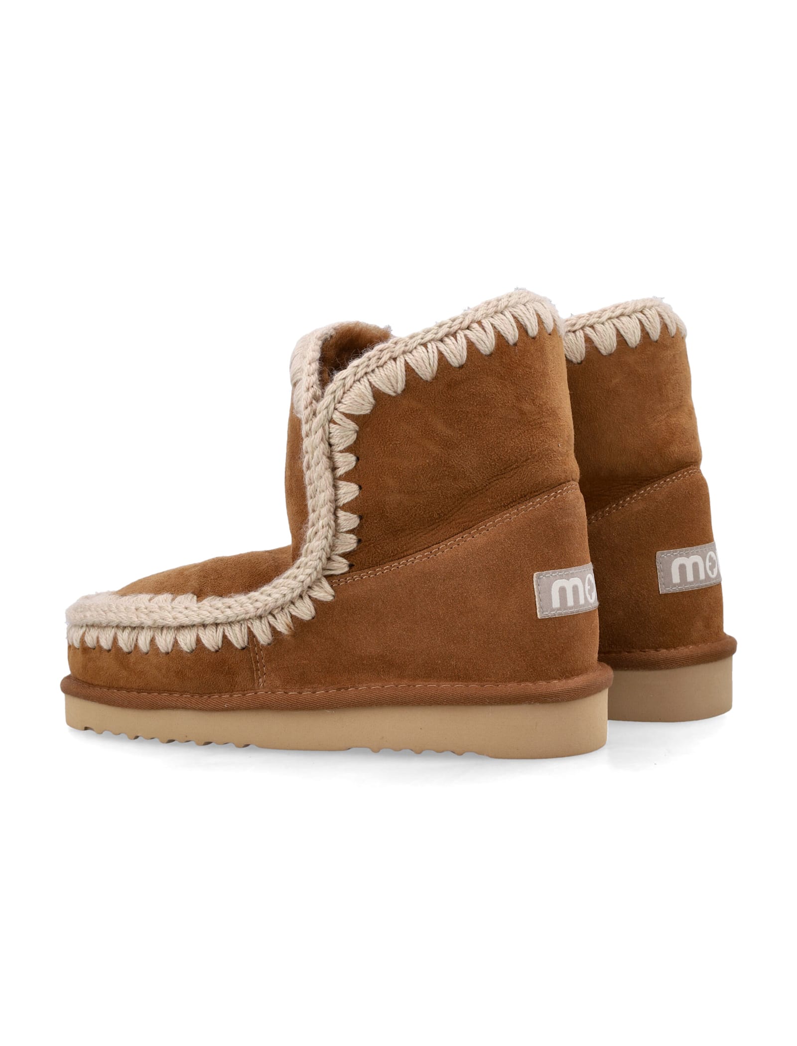 Mou Eskimo 18 Sheepskin Boots With Crochet Stitching In Brown