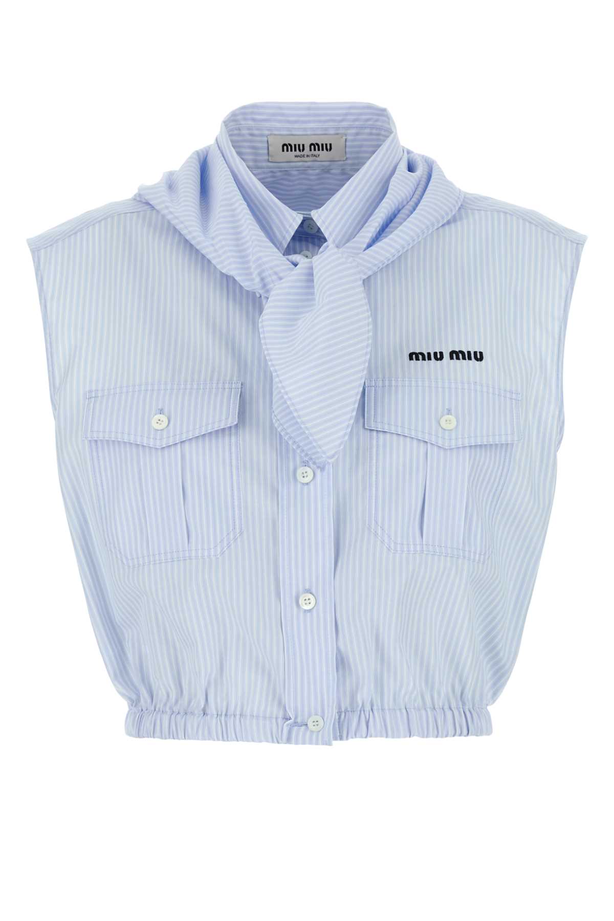 Miu Miu Embroidered Poplin Shirt In Blue