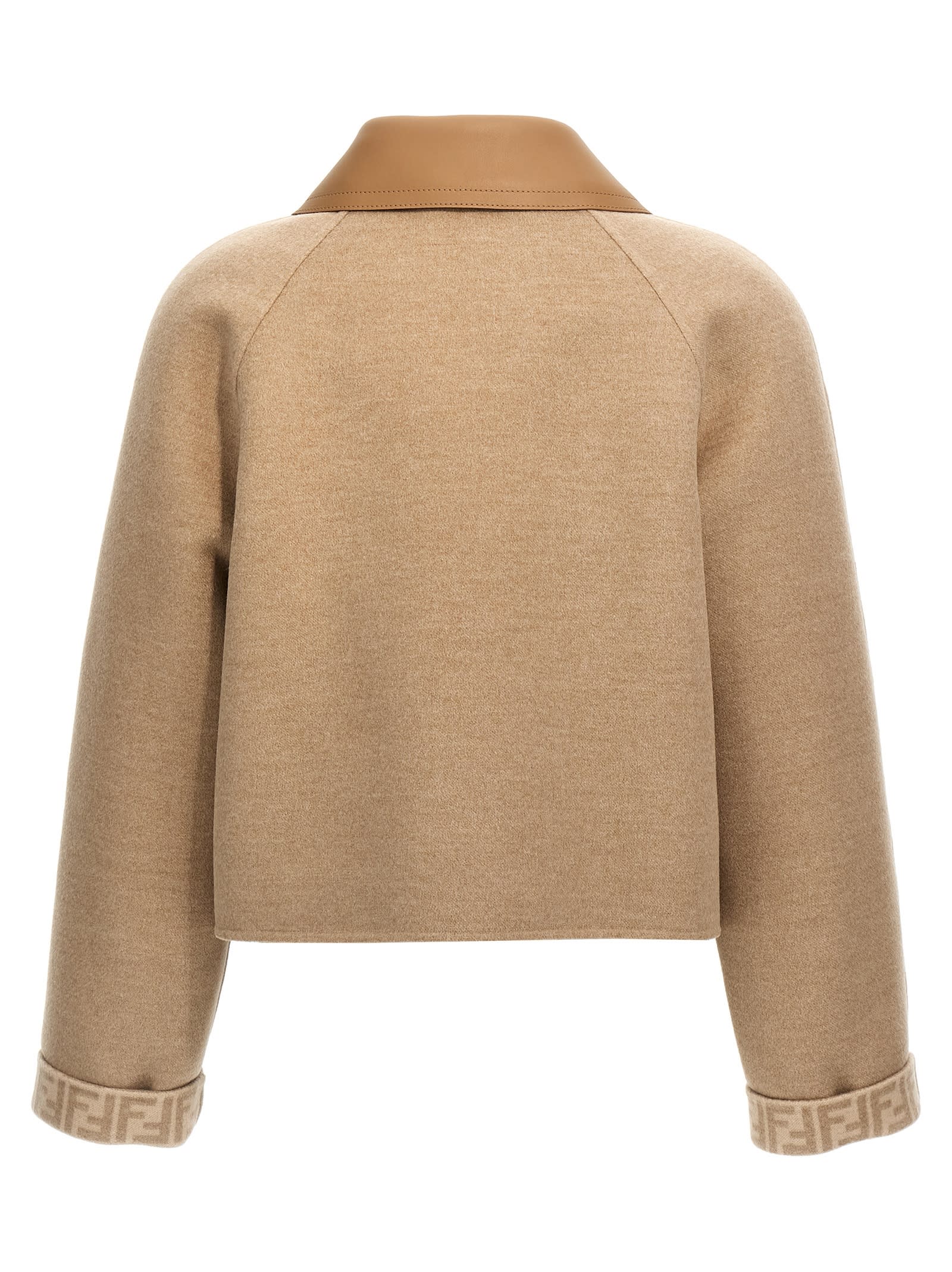 Shop Fendi Ff Reversible Cropped Jacket In Beige