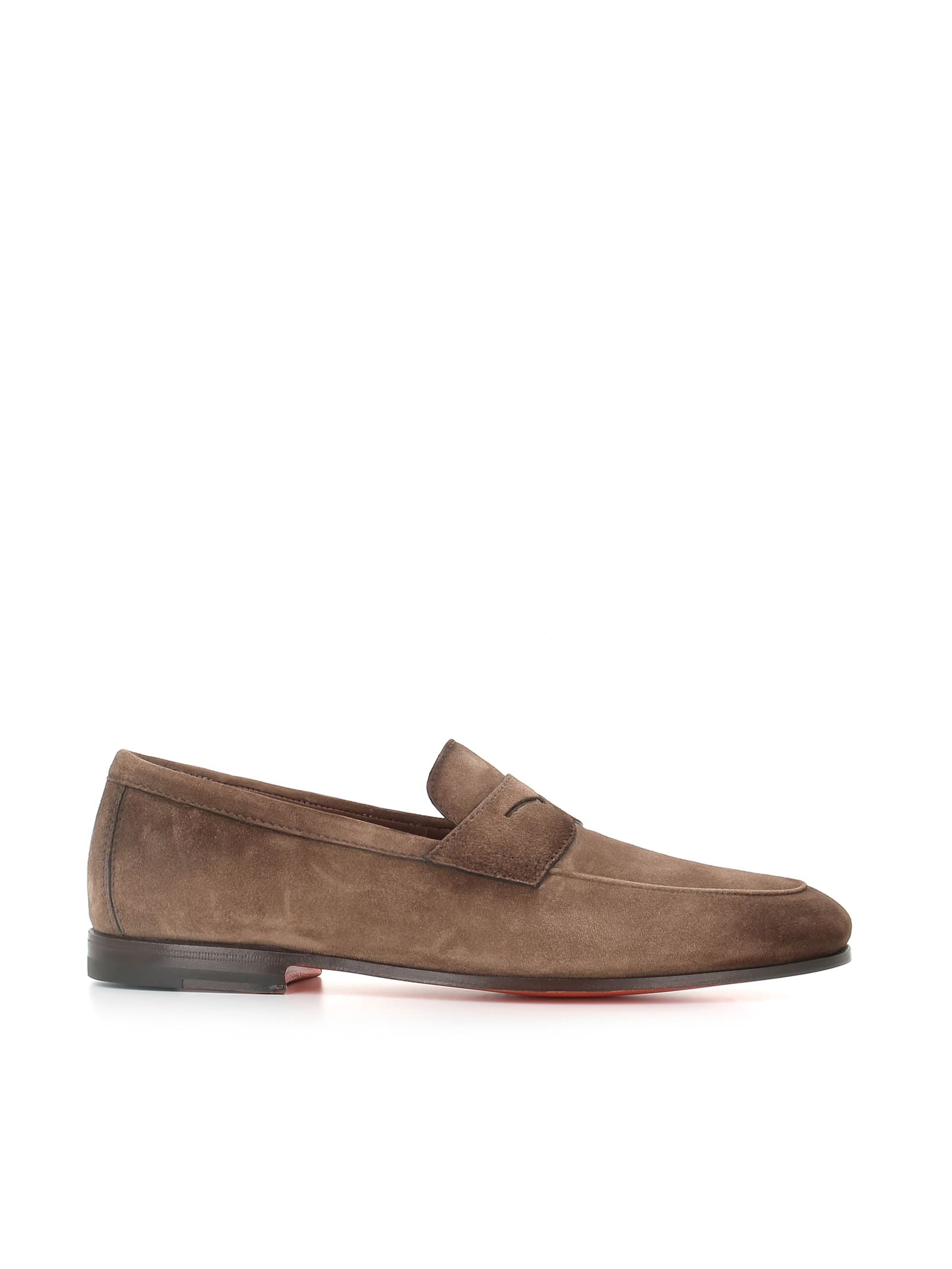 Santoni Leather Moccasin Shoes In Beige