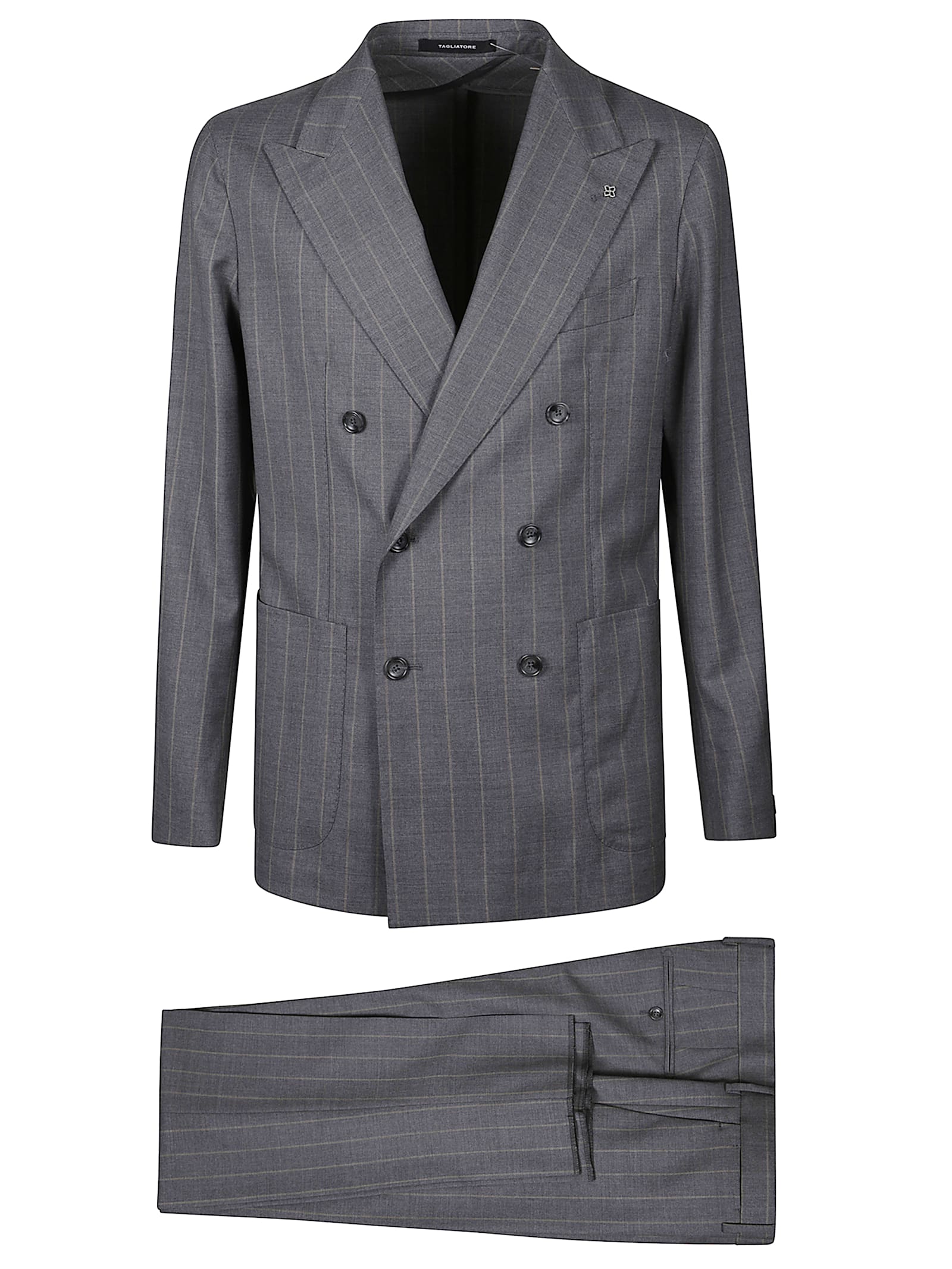 Tagliatore Double-breasted Pinstripe Jacket And Pockets In Multi