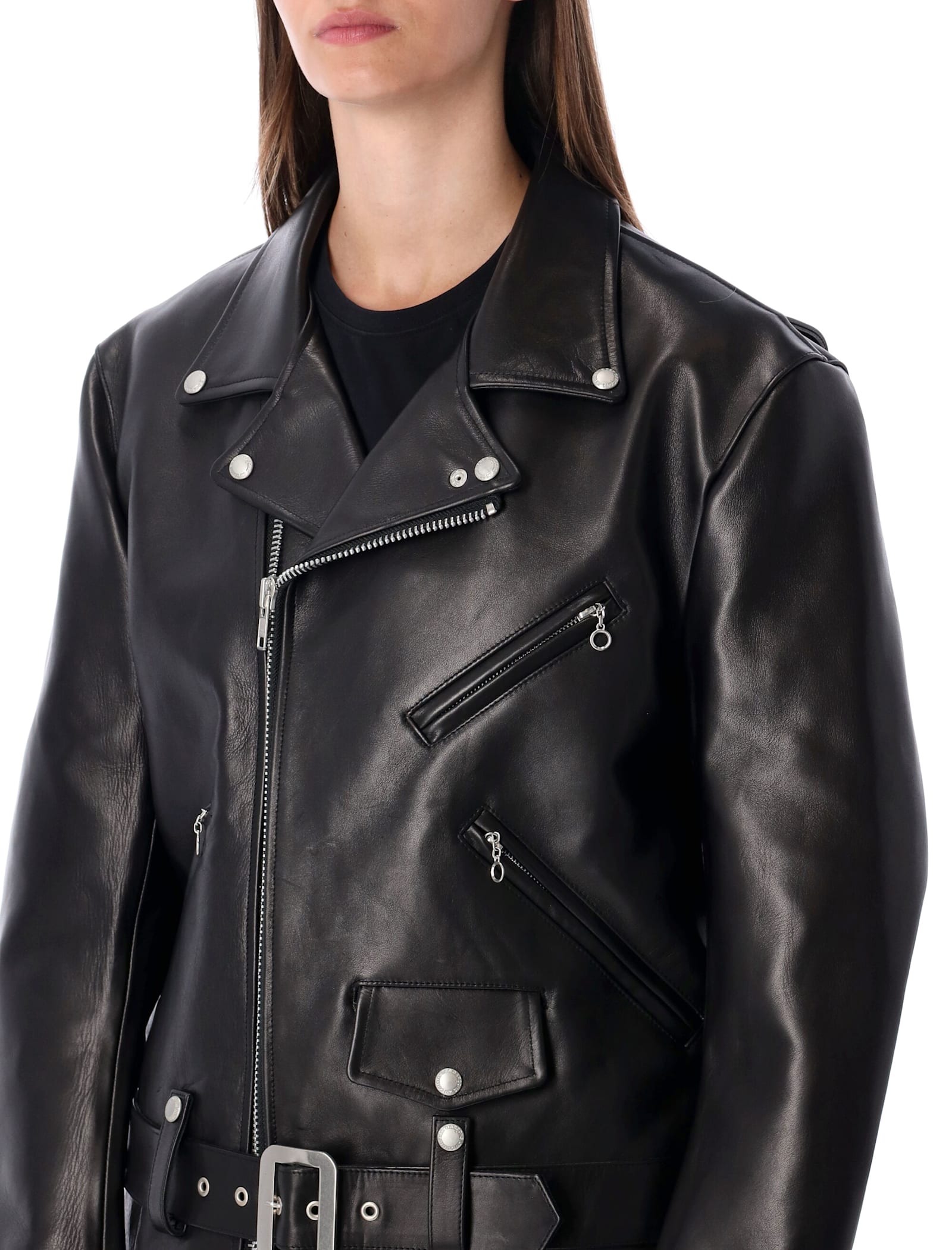 Junya Watanabe Black Leather Biker Jacket In Black