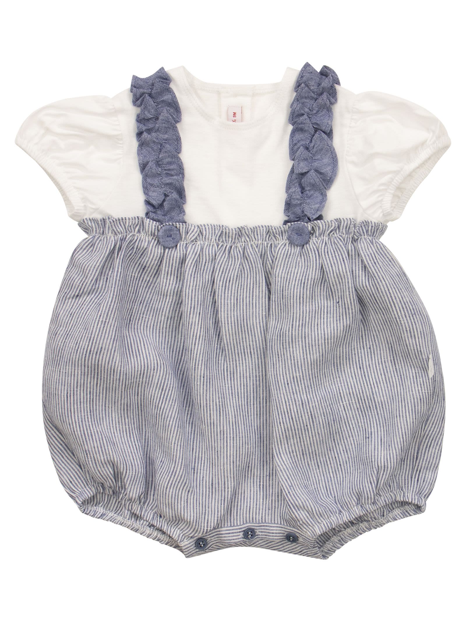 Il Gufo Babies' Striped Linen Suit With Ruffles In White/light Blue