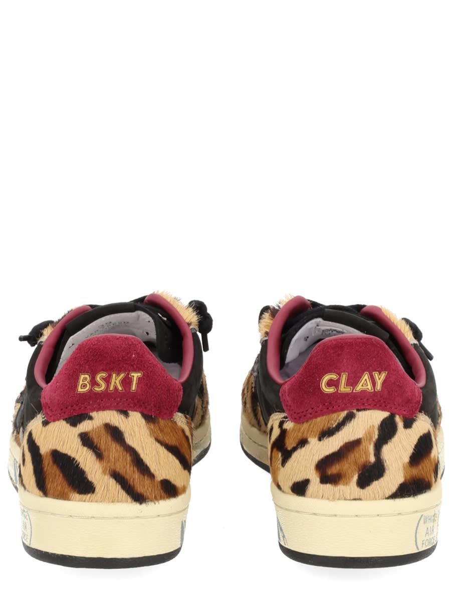 Premiata Leopard Print Low-top Sneakers With Black Suede Overlays In Multi