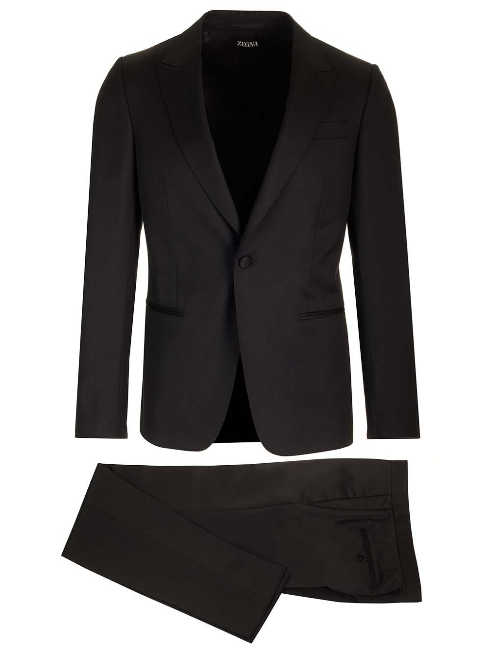 Black Solid Wool And Mohair Tailored Evening Suit