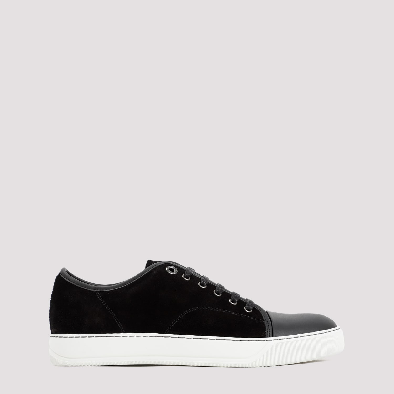 Lanvin Suede And Nappa Captoe Low To Sneakers In Black