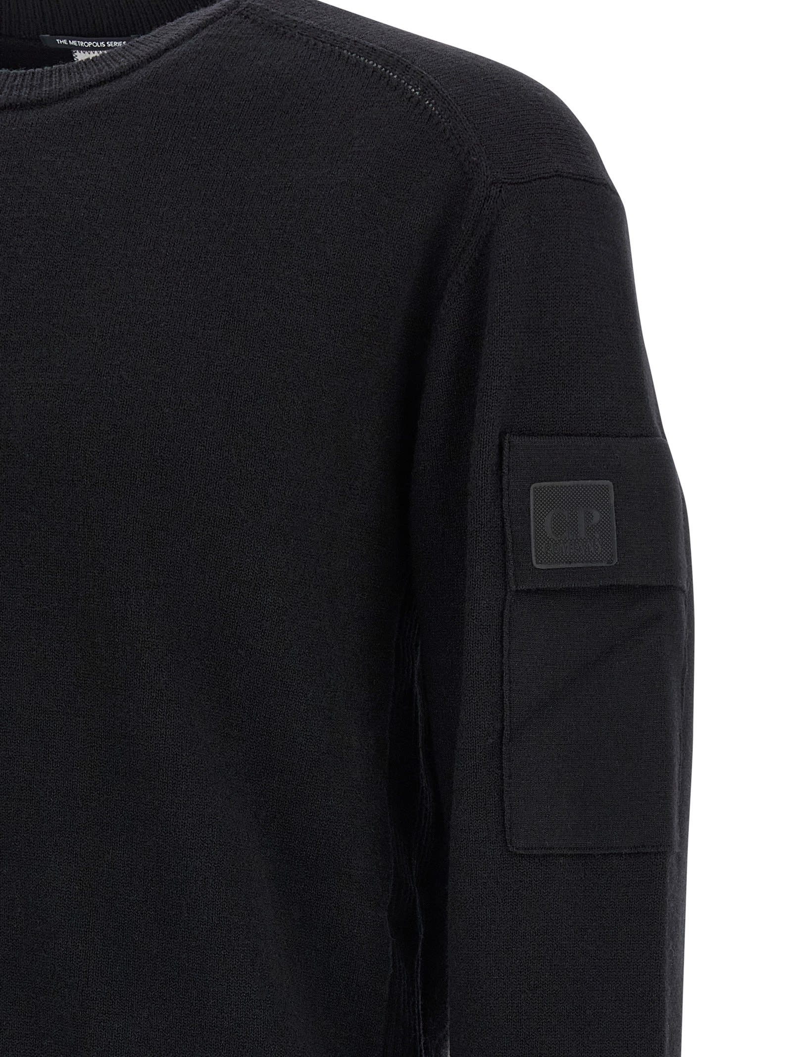 C.p. Company Fine Wool Crew Neck Sweater With Patch In Black