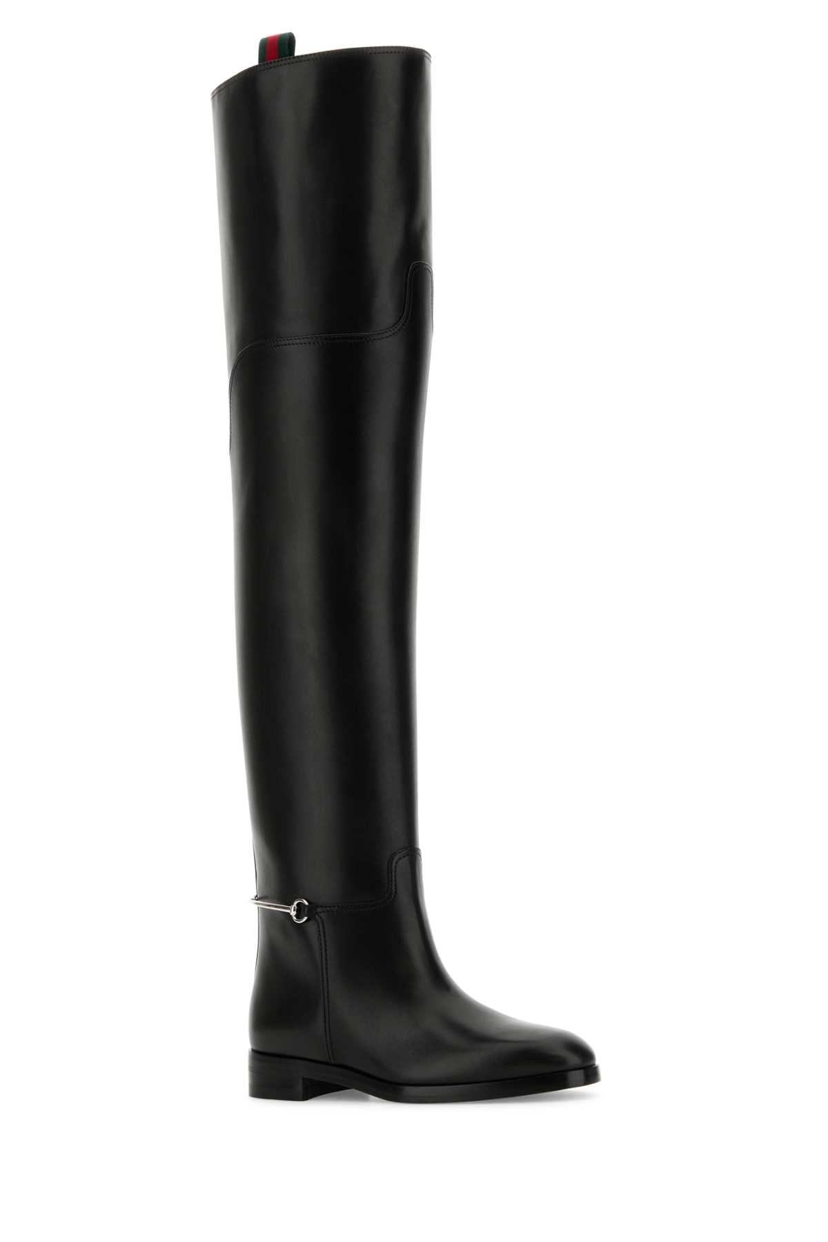 Shop Gucci Black Leather Over-the-knee Boots