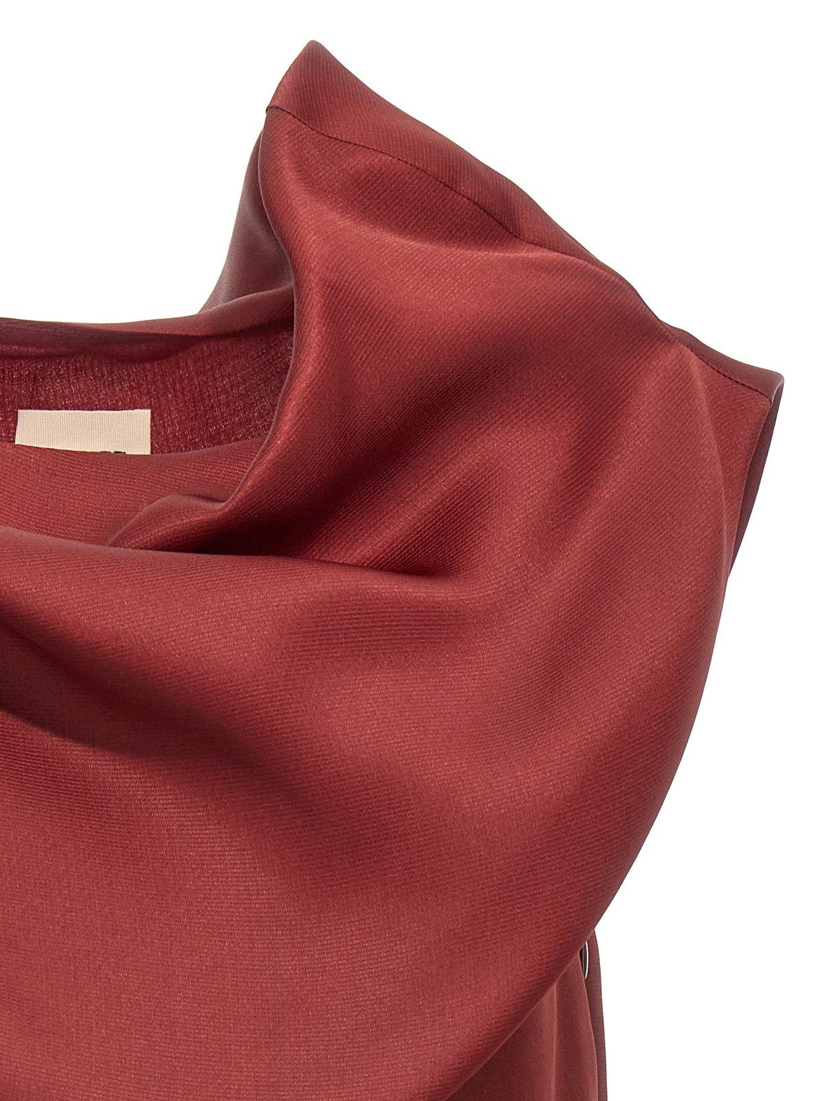 Shop Khaite Luola Cowl Neck Asymmetric Hem Top In Oxblood