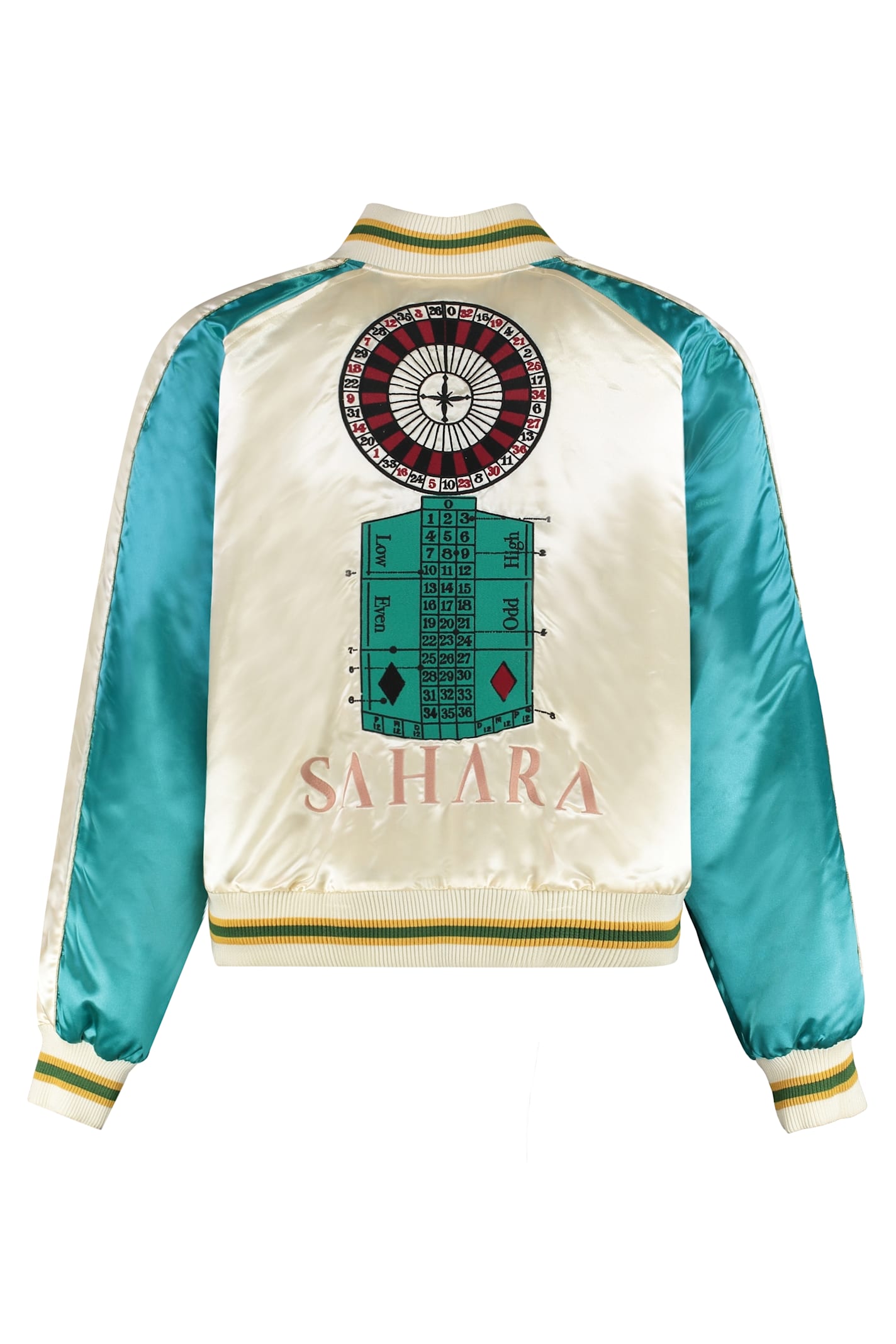 Rhude Cropped Colour-block Logo-embroidered Satin Bomber Jacket In White