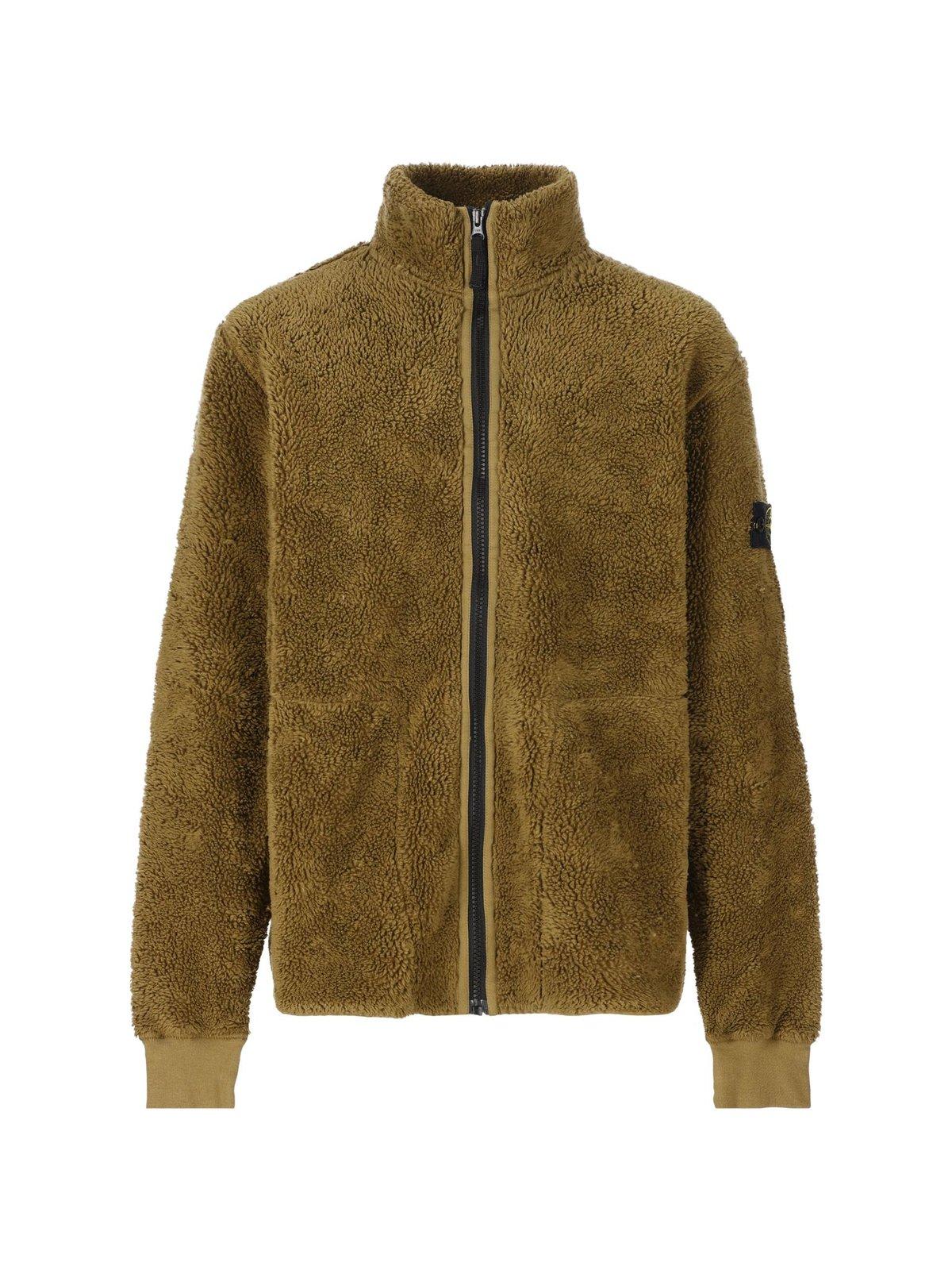 Stone Island Junior Kids' Compass-patch Sherpa Zipped Jacket In Camouflage