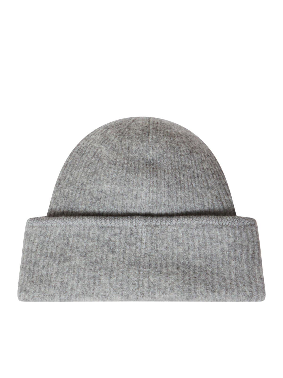 Shop Jacquemus Logo Patch Ribbed Beanie In Grey