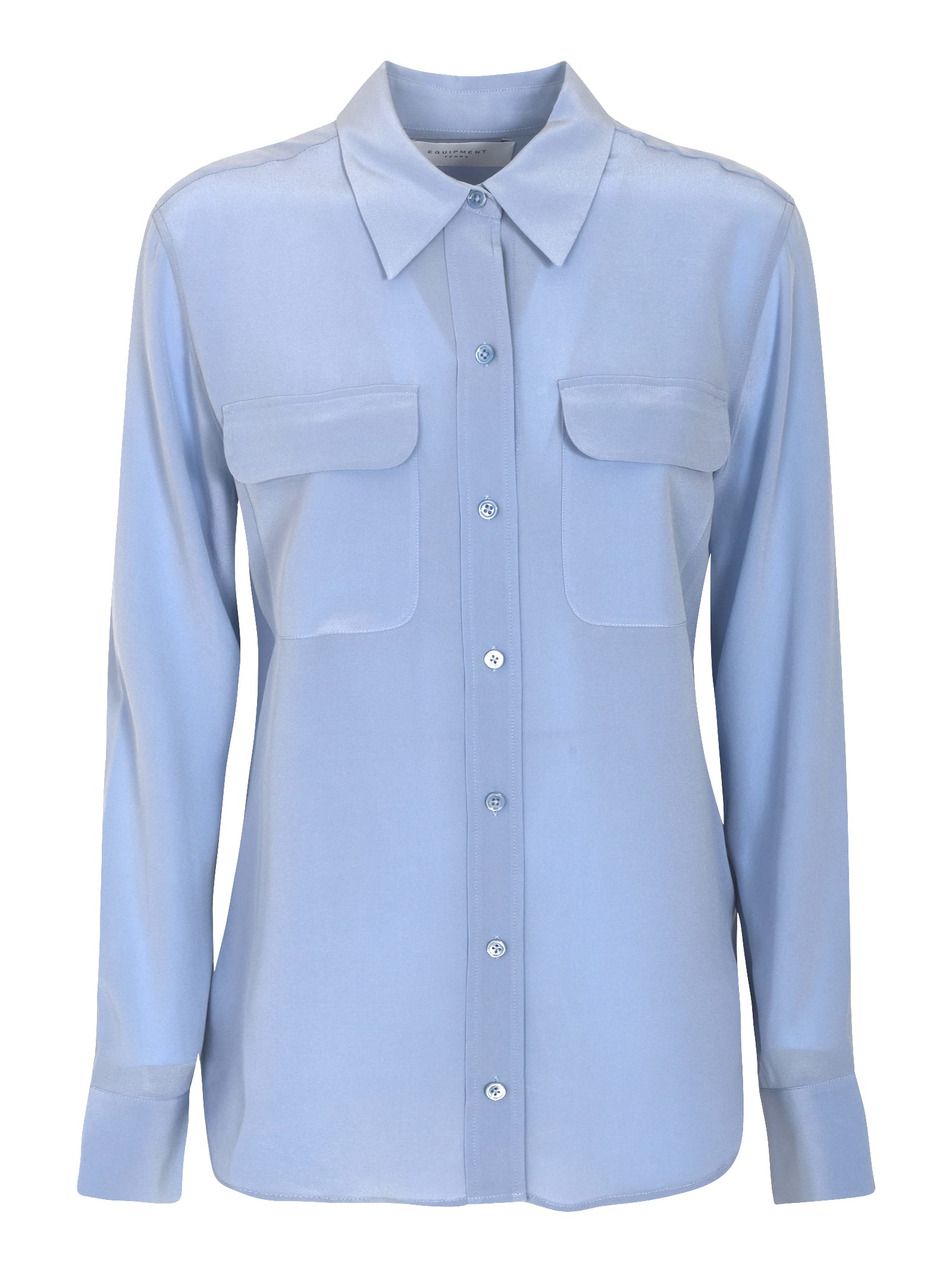 Shop Equipment Round Hem Patched Pocket Plain Shirt In Forever Blue