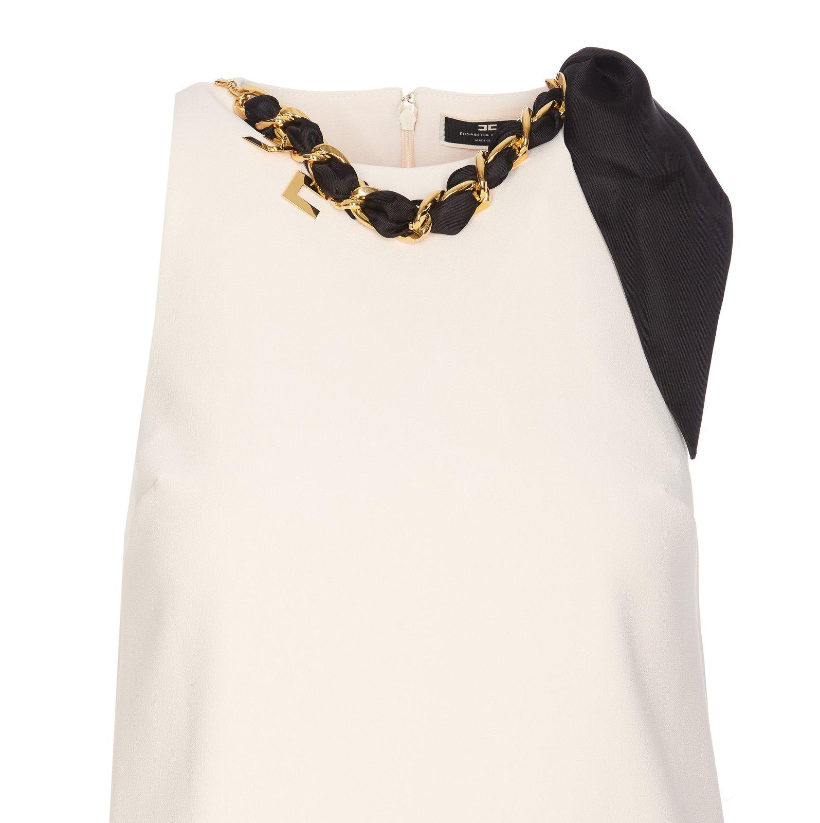 Shop Elisabetta Franchi Chain-linked Sleeveless Mini Dress In Burro