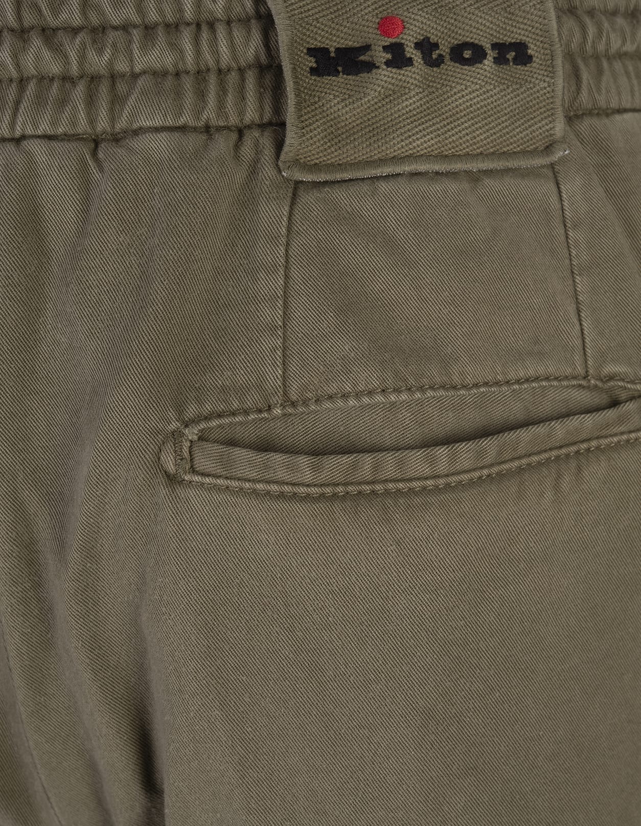 Shop Kiton Khaki Trousers With Elasticised Waistband In Green