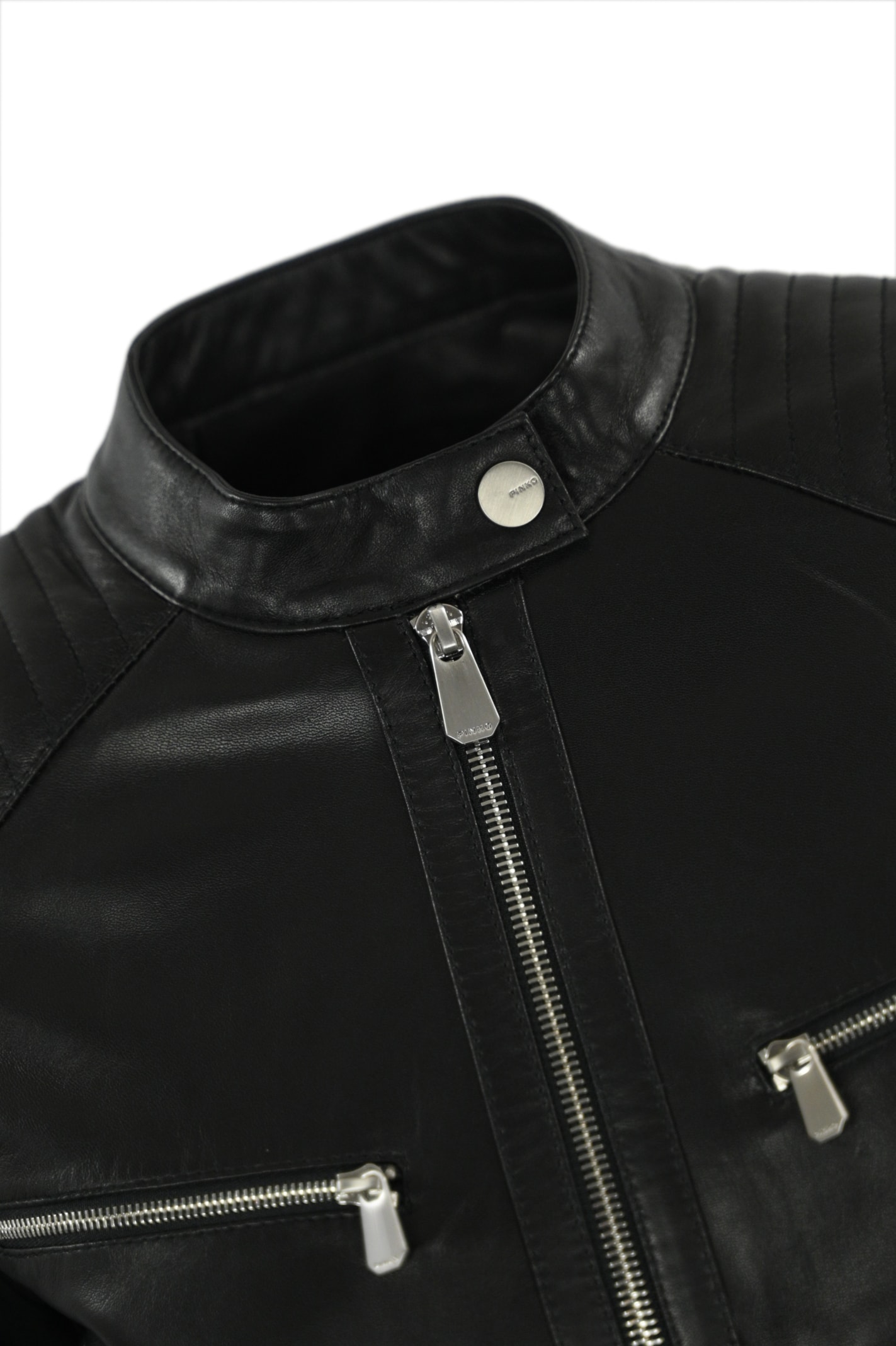 Shop Pinko Batman Leather Biker Jacket In Nero Limousine