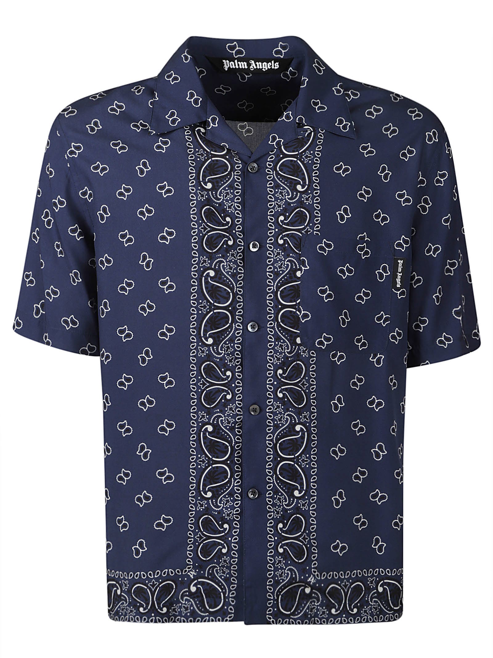 Palm Angels Paisley Bowling Shirt In Navy Blue