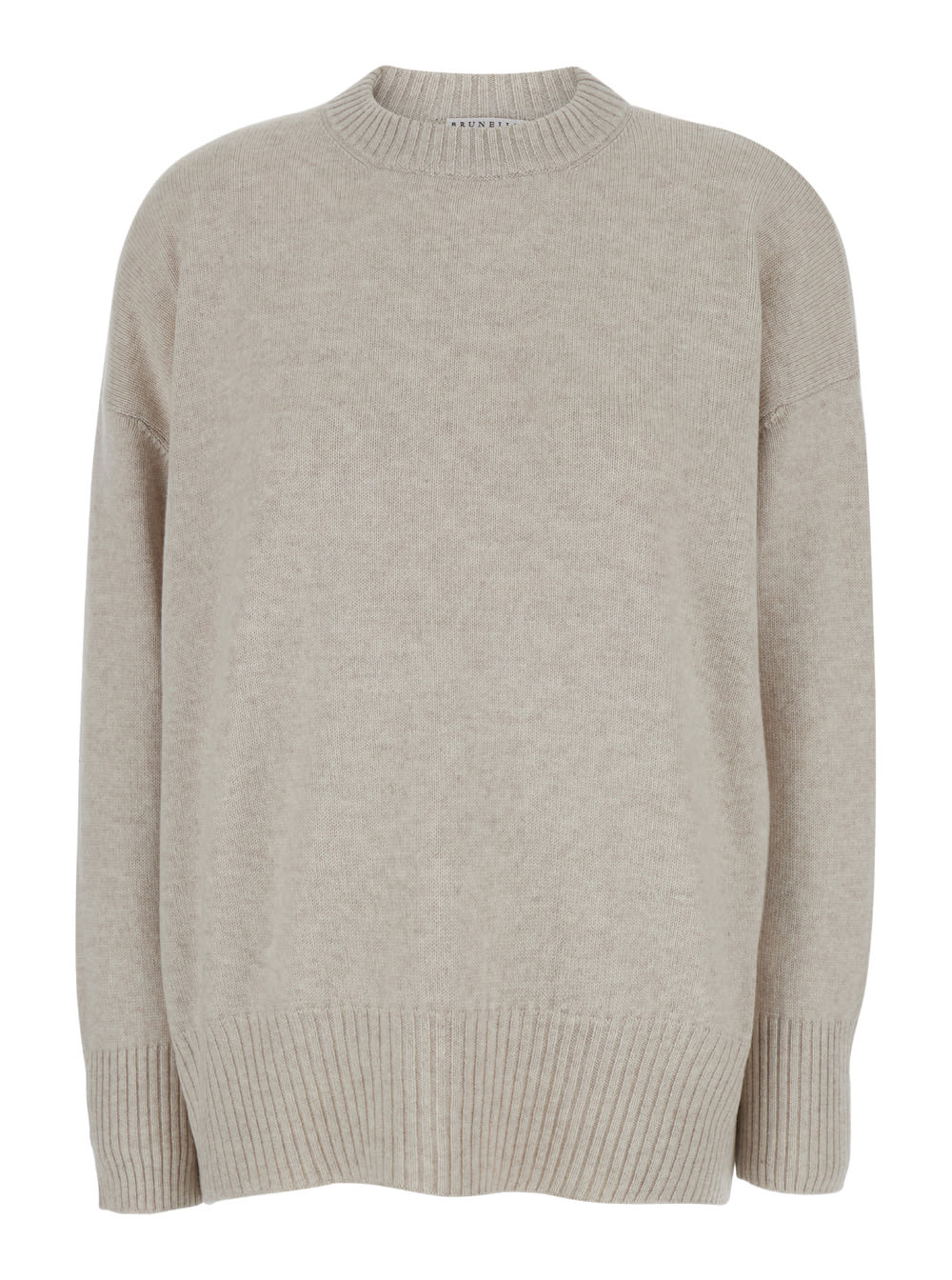 Shop Brunello Cucinelli Oversized Sweater With Ribbed Trim In Cashmere Woman In Beige