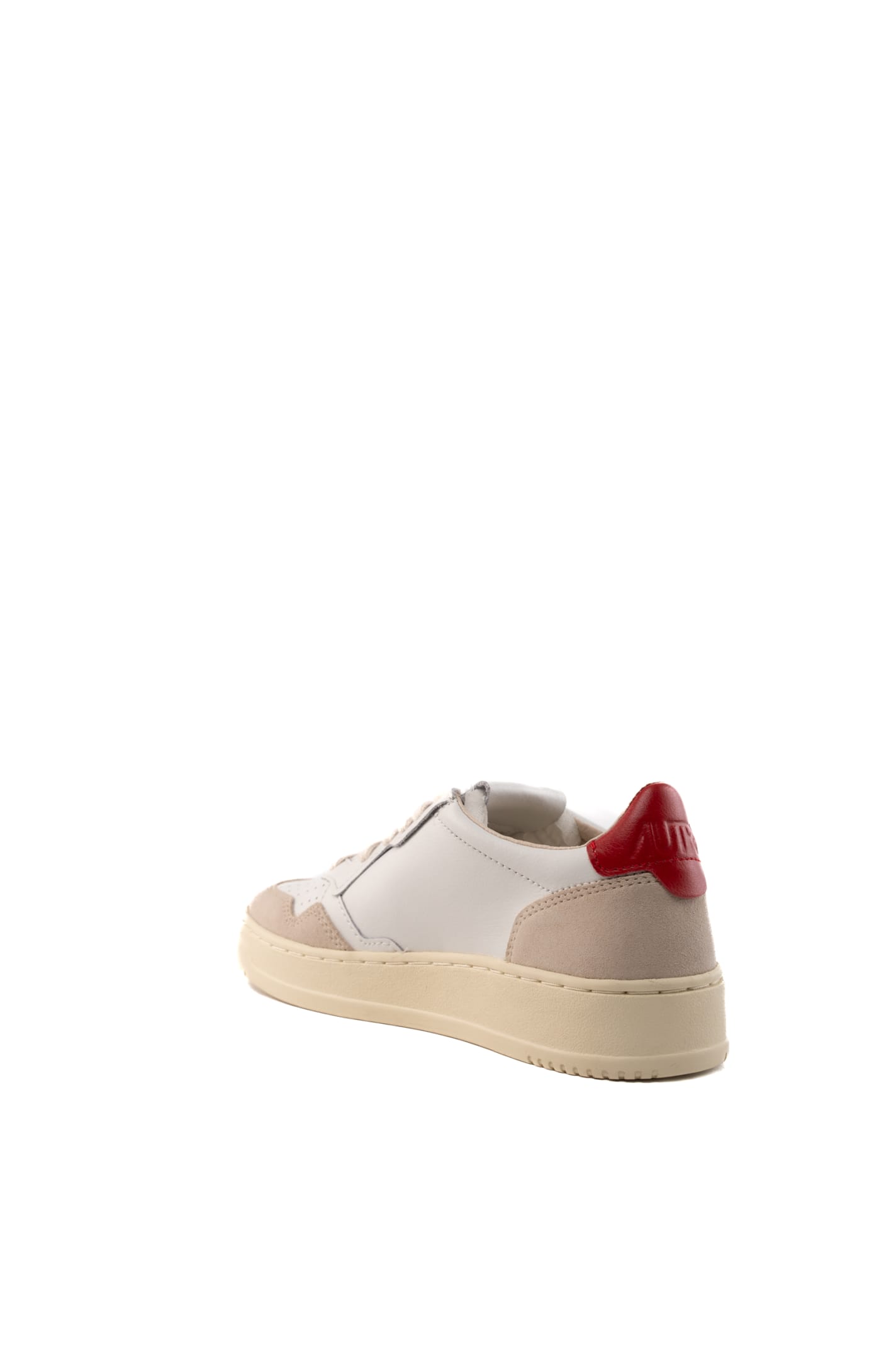 Shop Autry Medalist Low Sneakers In White/red Leather And Suede