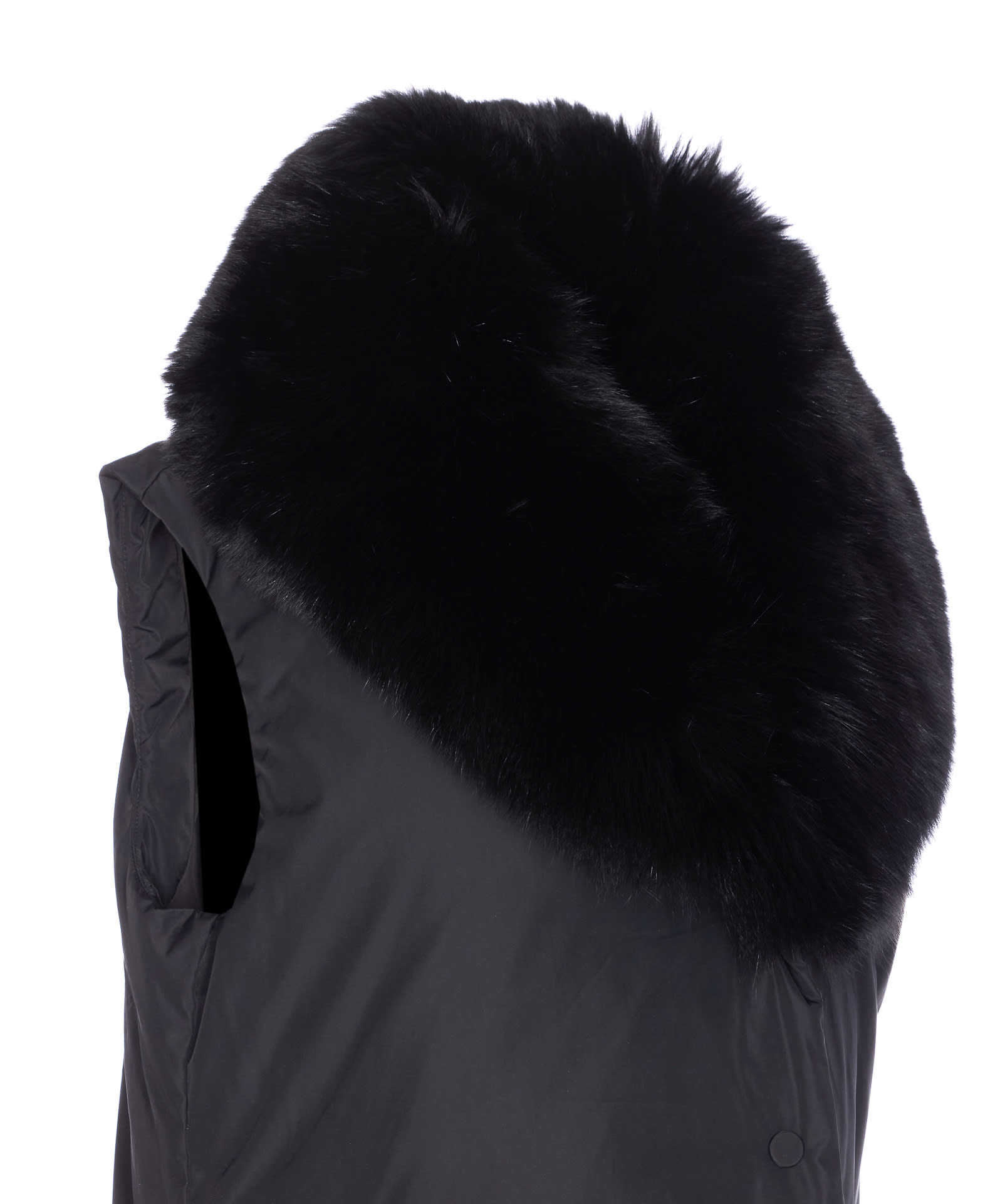 Yves Salomon Black Padded Vest Frontal Buttons Closure In Blue