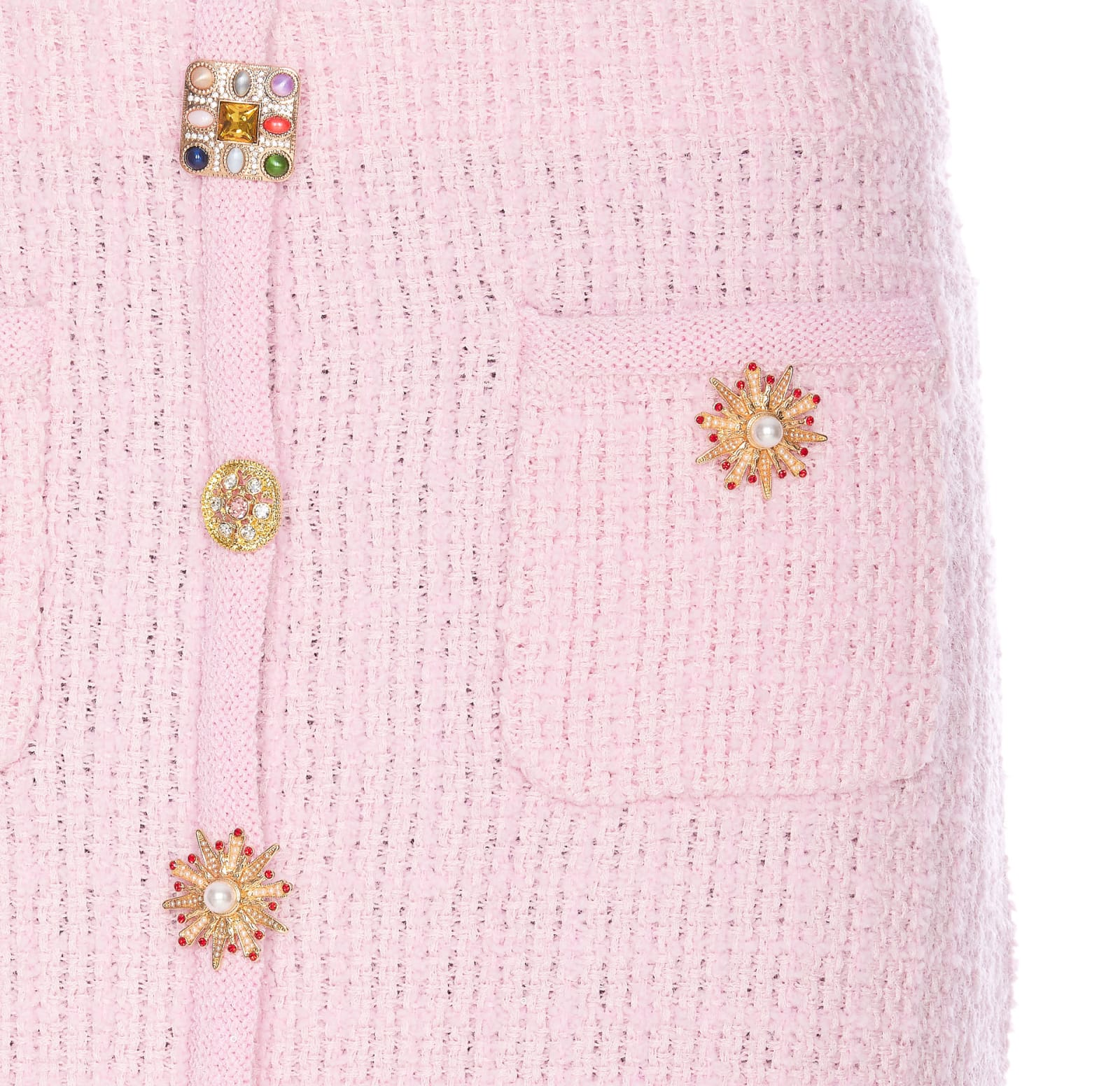 Shop Self-portrait Jewel Button Knitted Mini Skirt In Pink