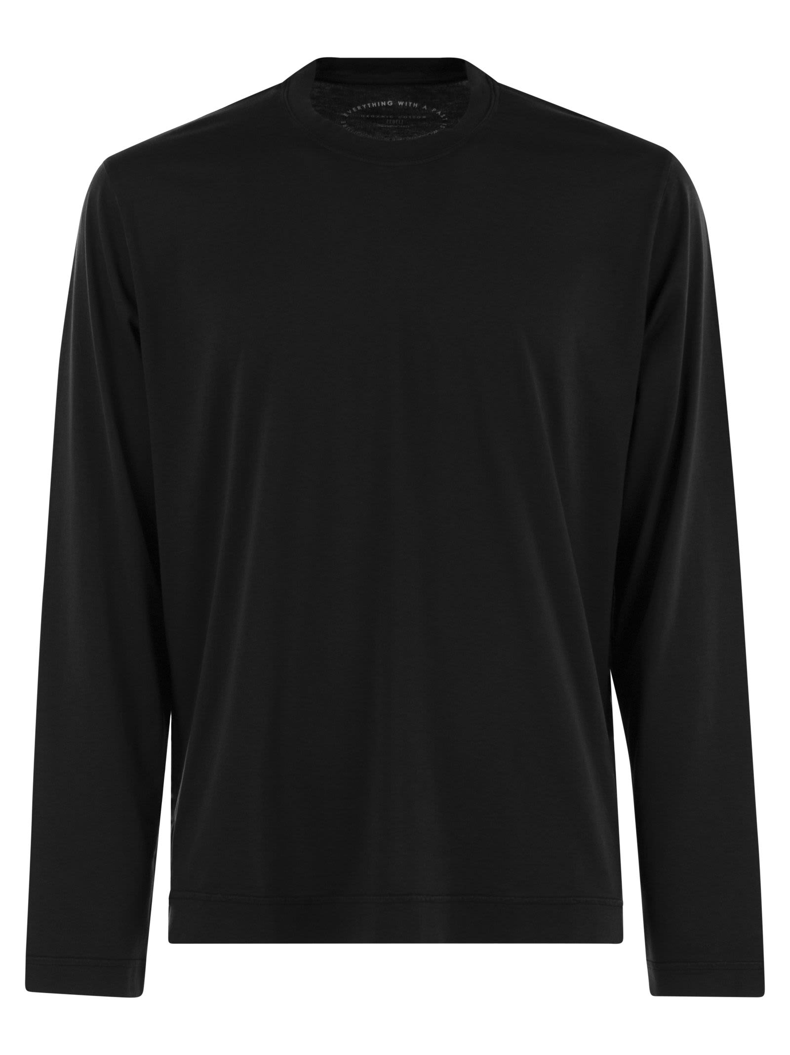 Shop Fedeli Extreme Long-sleeved Giza Cotton T-shirt In Black