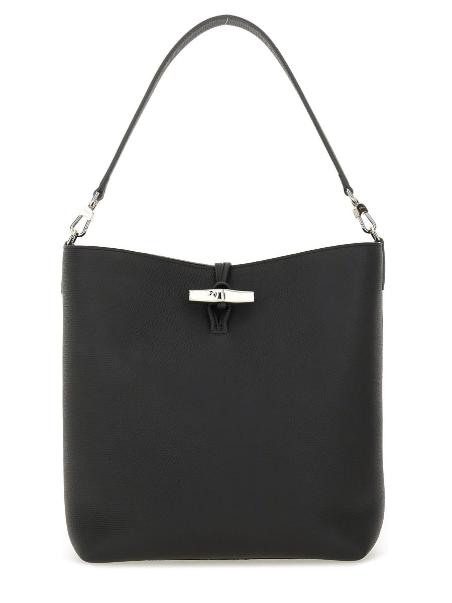 Longchamp Medium Le Roseau Leather Hobo Bag In Black