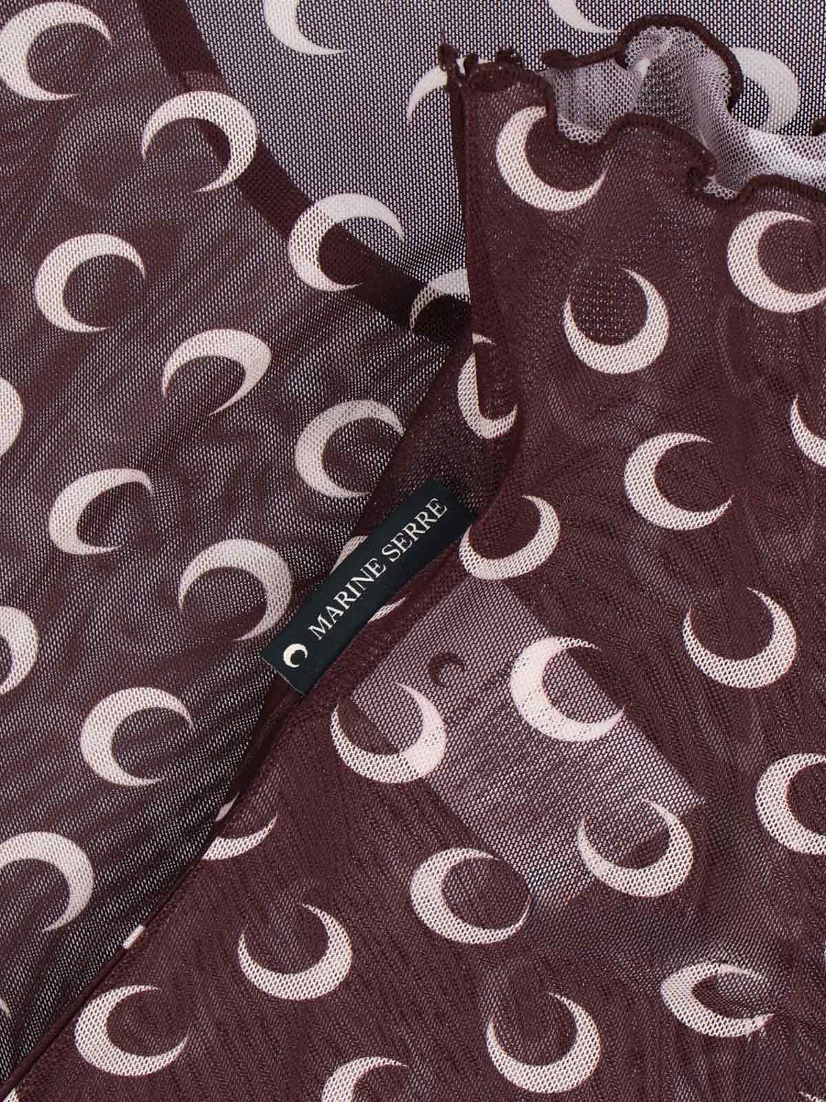 Marine Serre Recycled Moon Mesh Ss Cropped Top In Brown