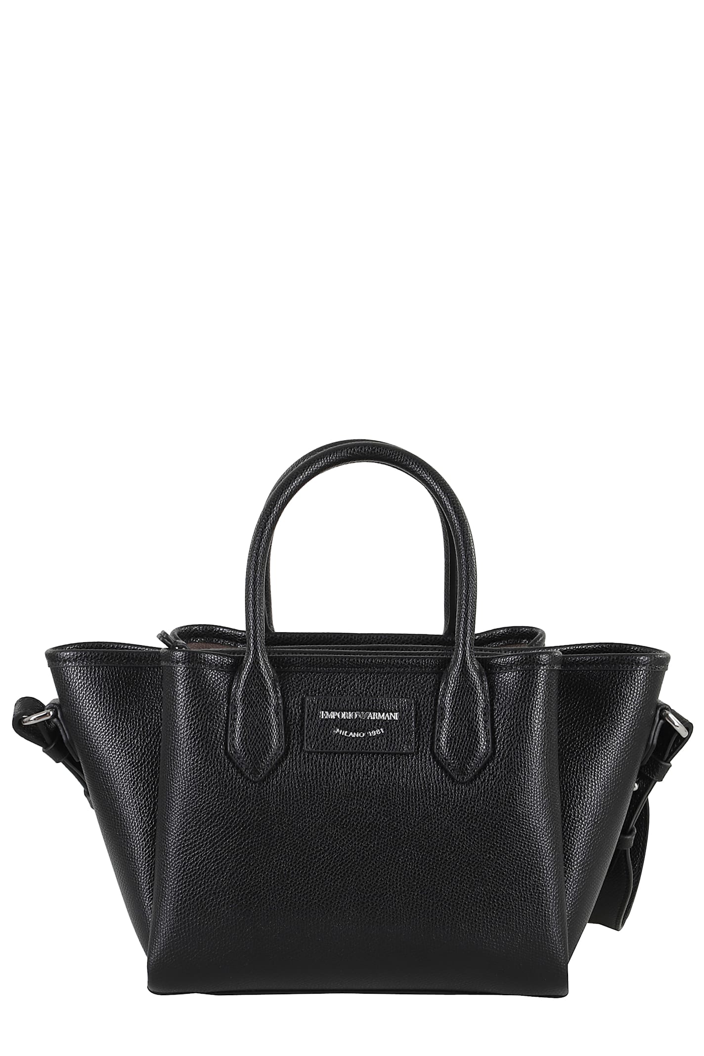 Emporio Armani Triple Compartment Textured Finish Shopping Bag In Black