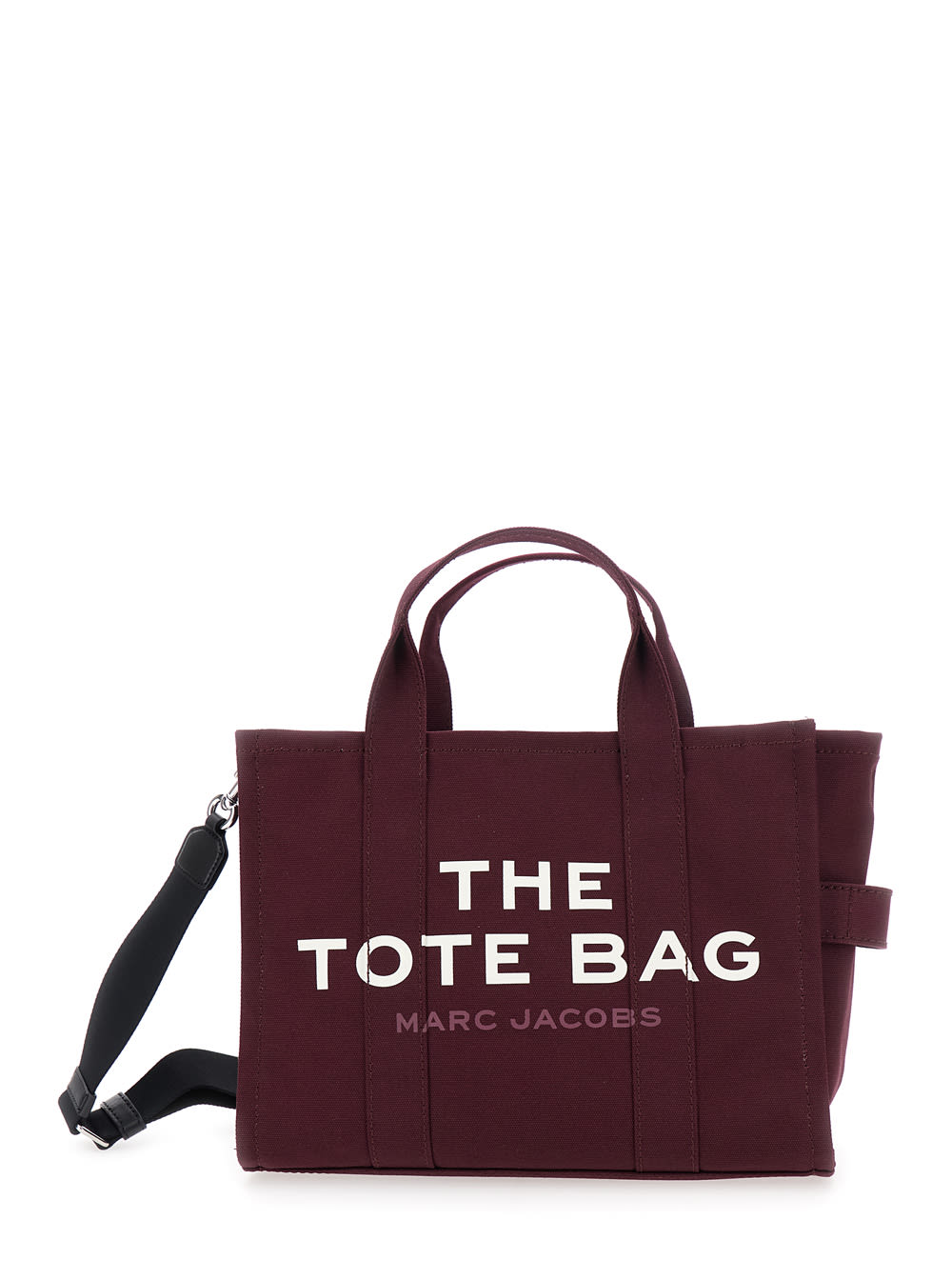Marc Jacobs The Medium Tote Bordeaux Handbag With Logo Lettering On The Front In Cotton Woman In Burgundy