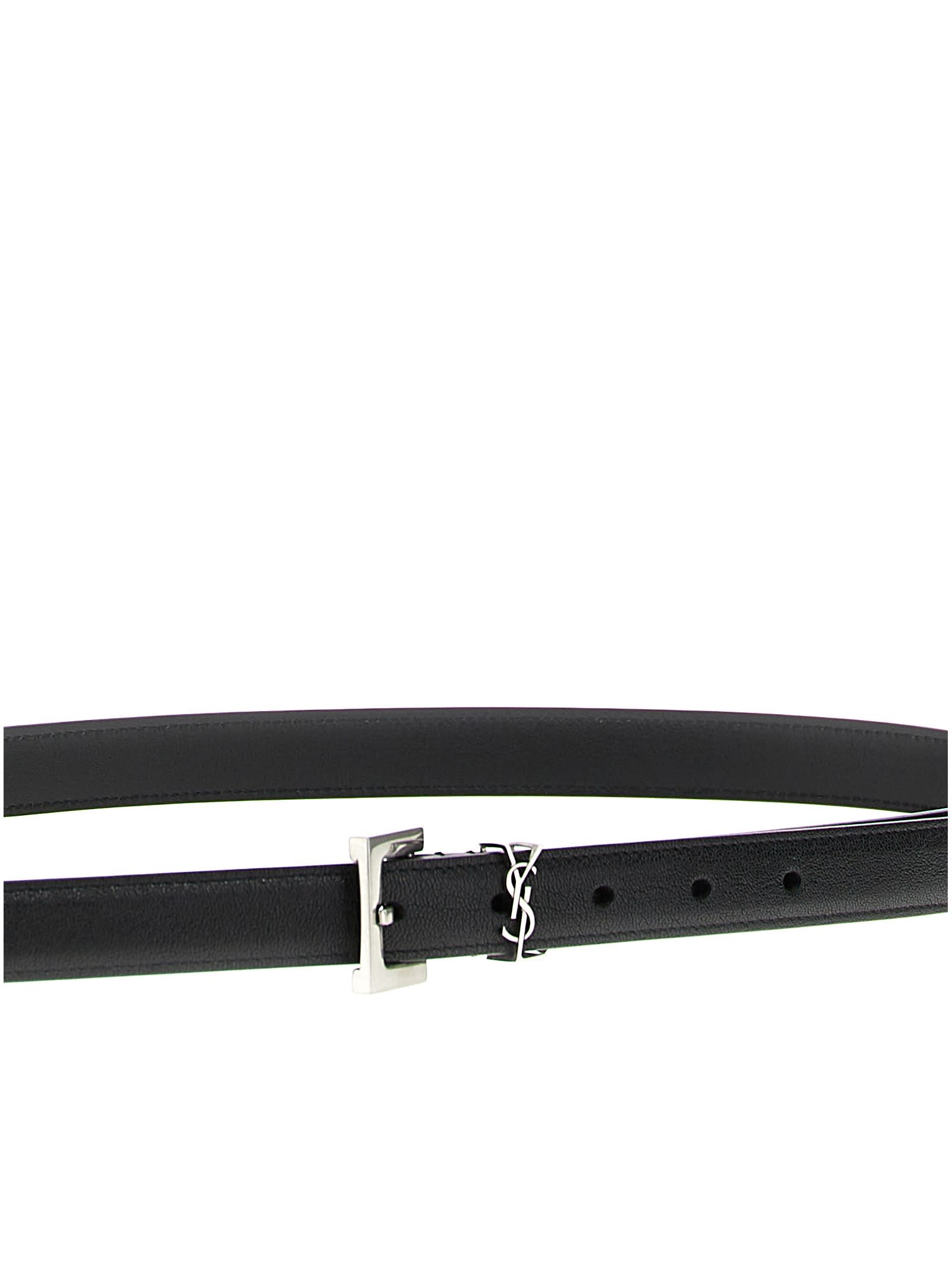 Shop Saint Laurent Cassandre Belt In Black