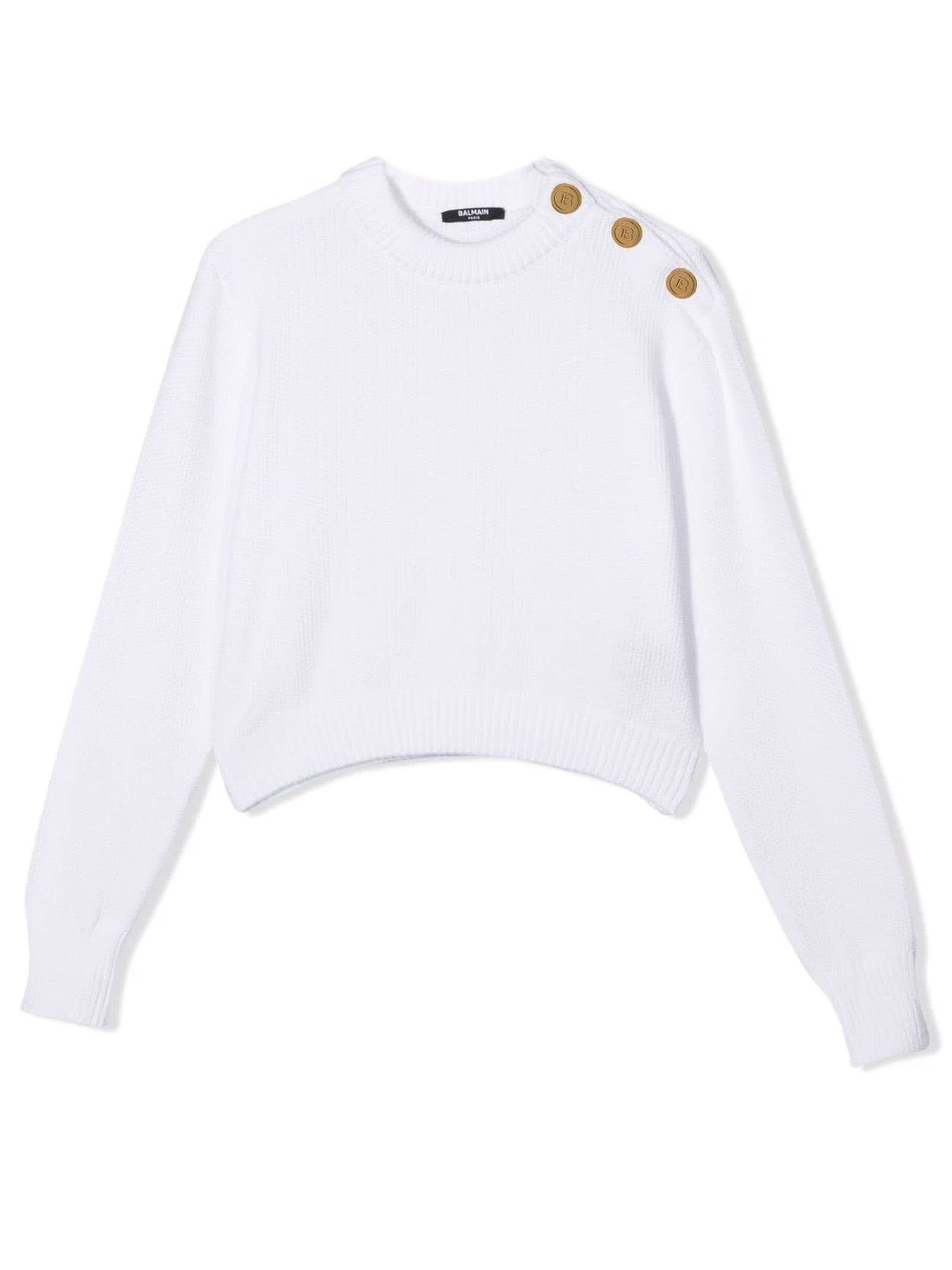 Balmain Kids' White Cotton Sweatshirt In Bianco | ModeSens