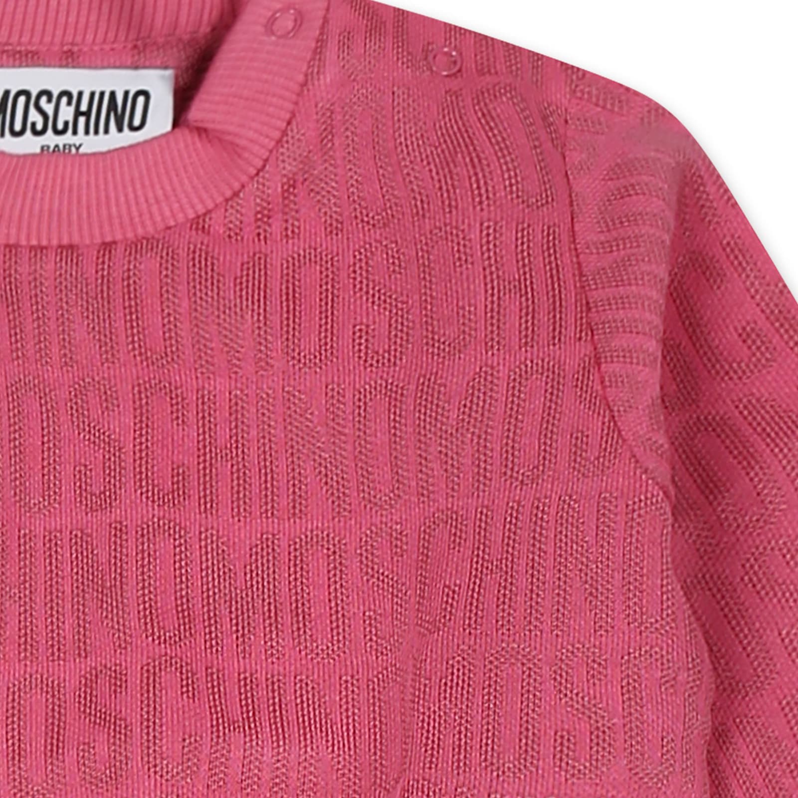 Moschino Fuchsia Suit For Baby Girl With Logo In Pink