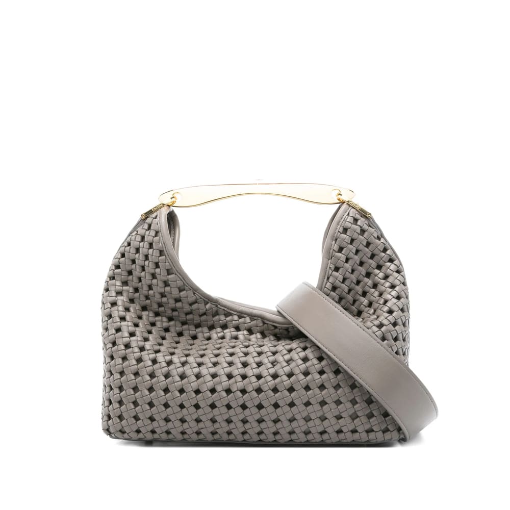 Elleme Boomerang Woven Leather Top-handle Tote Bag In Gray