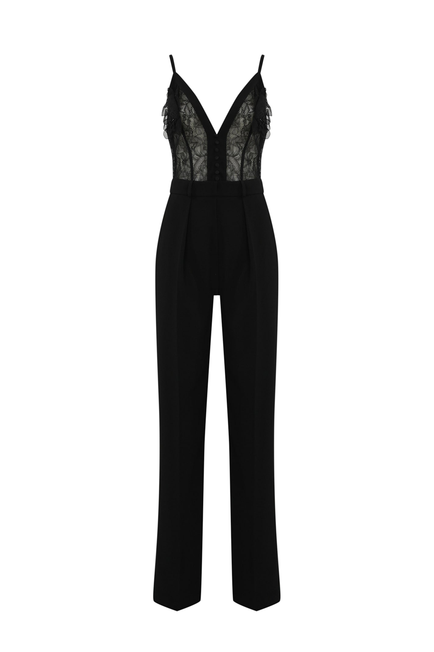 Elisabetta Franchi Lightweight Crepe Jumpsuit With Floral Embroidery In Black