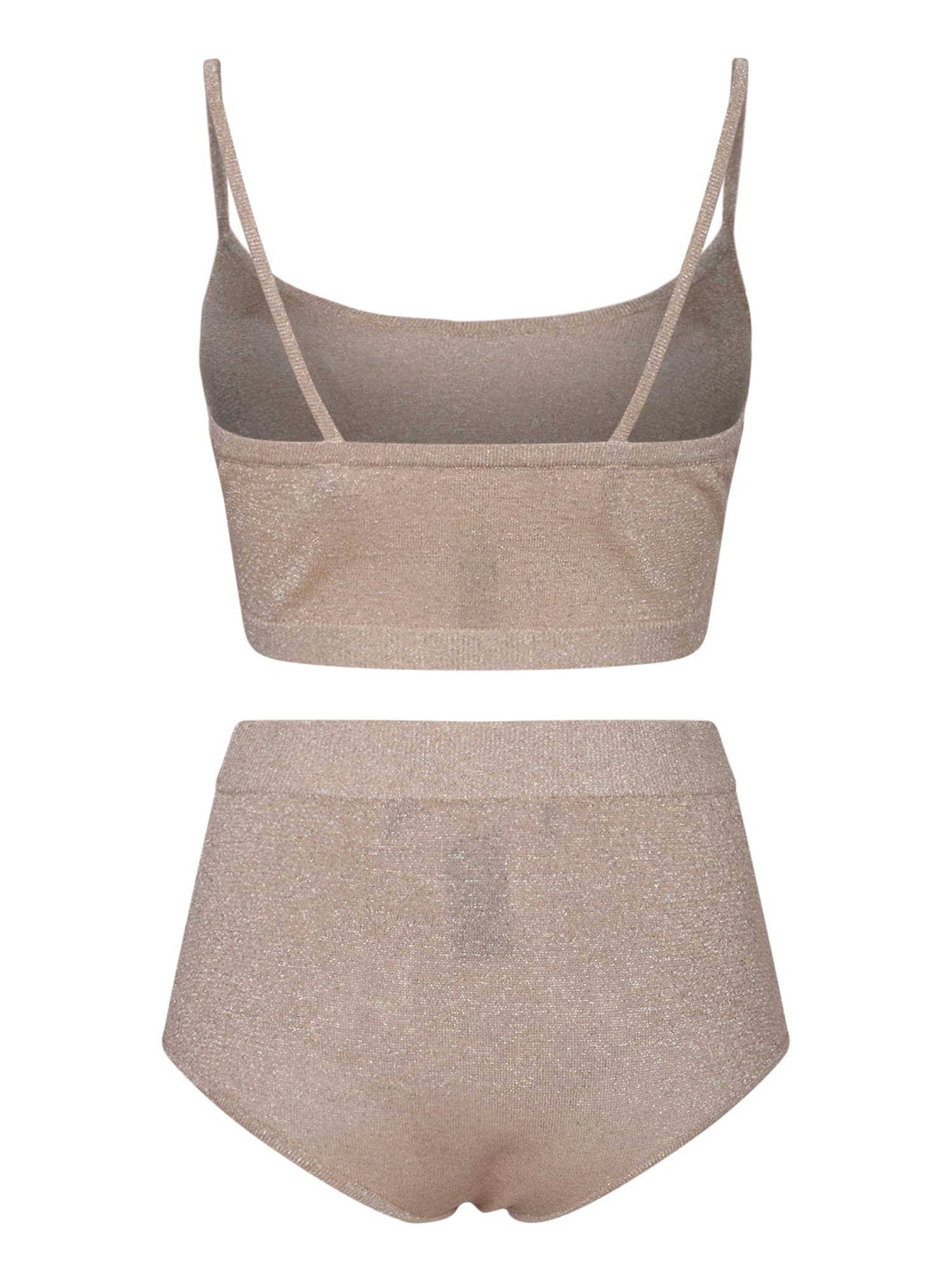 Shop Federica Tosi Set Knit Gold- Top And Trousers Sand Color In Metallic