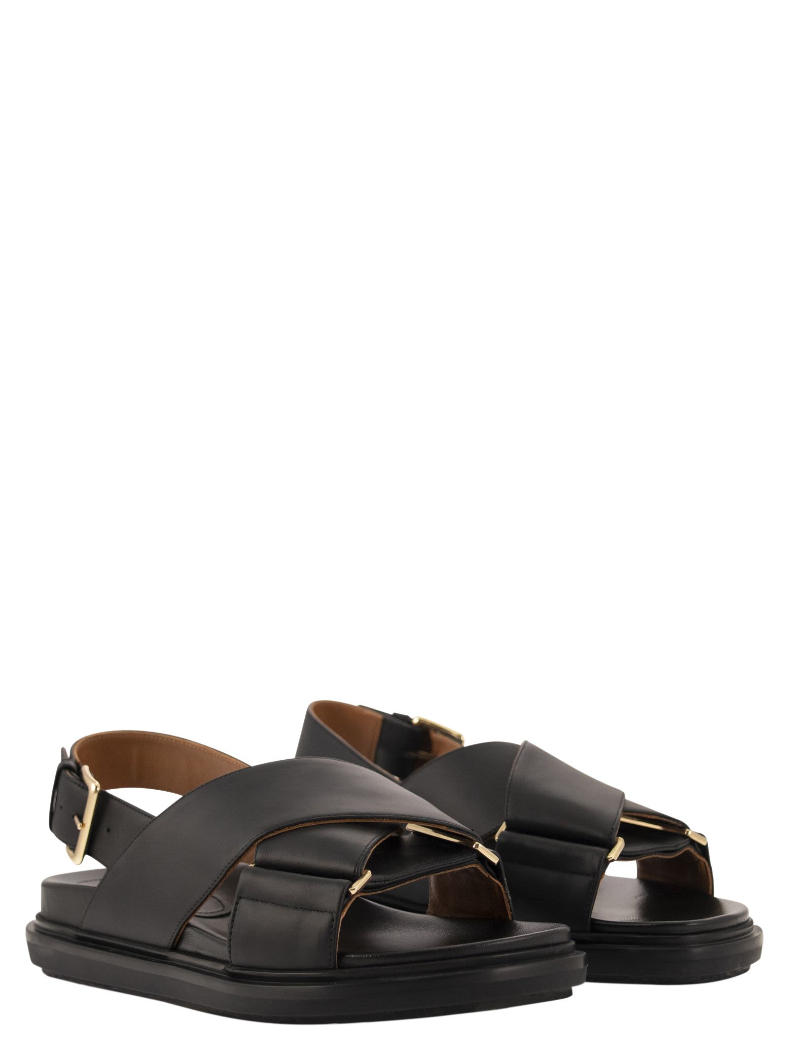 Shop Marni Fussbett Leather Sandal In Black