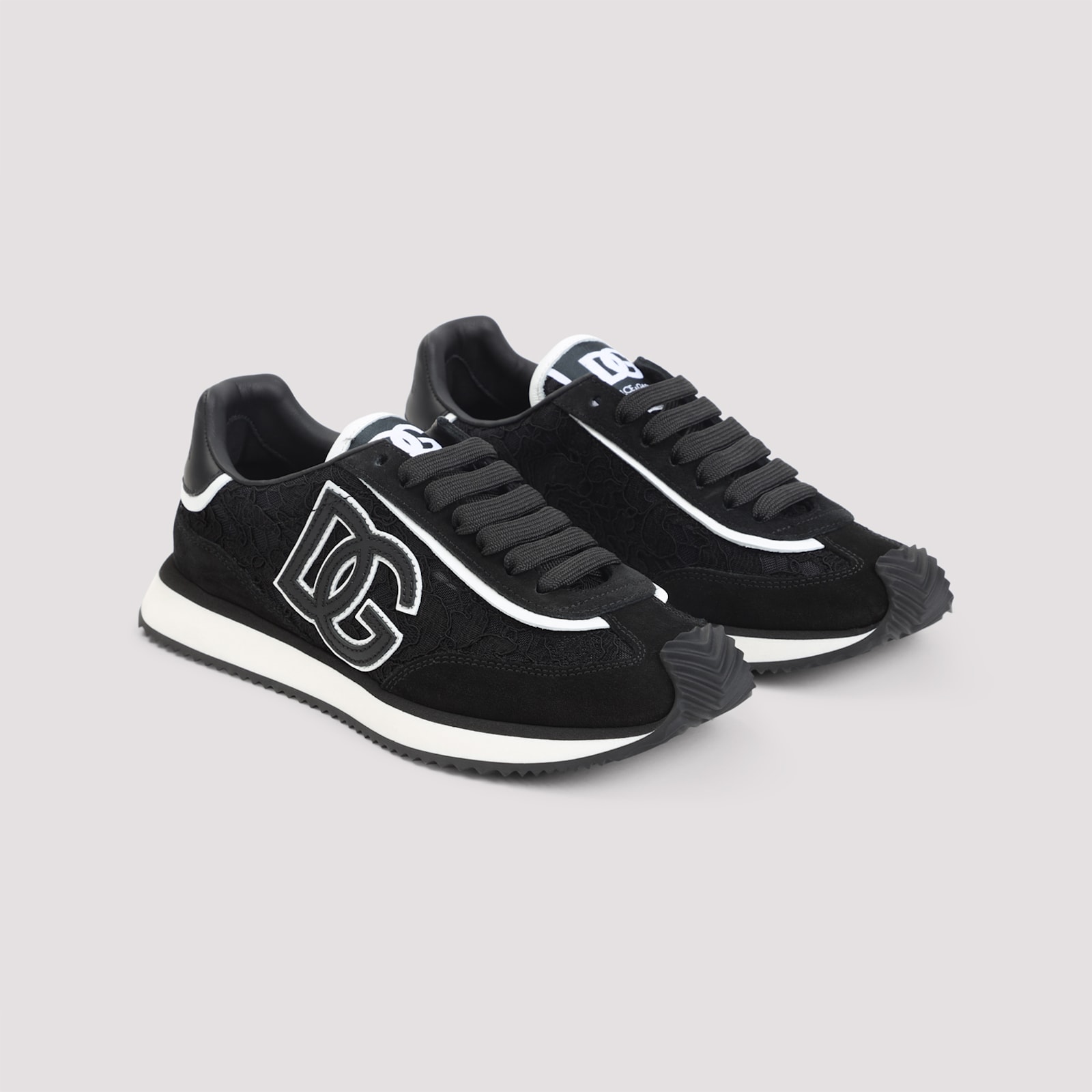 Dolce & Gabbana Dg Cushion Sneakers In Calfskin And Fabric In Multi