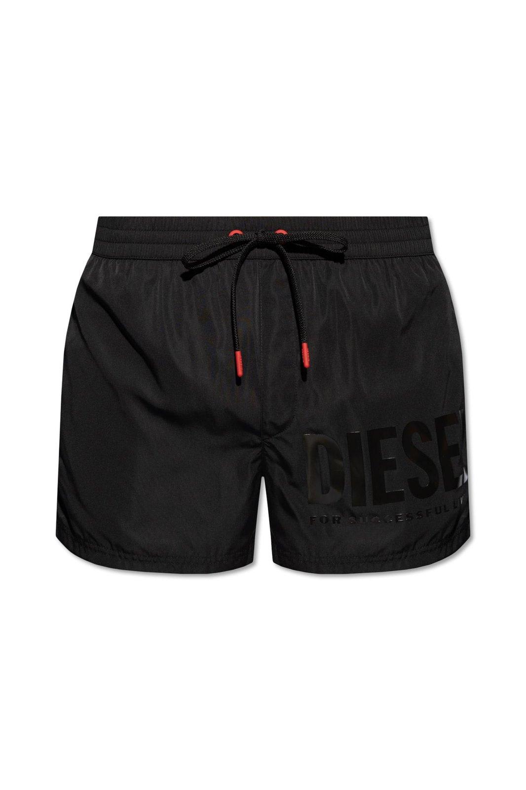 Shop Diesel Bmbx-mario-34 Logo Printed Swim Shorts In Nero