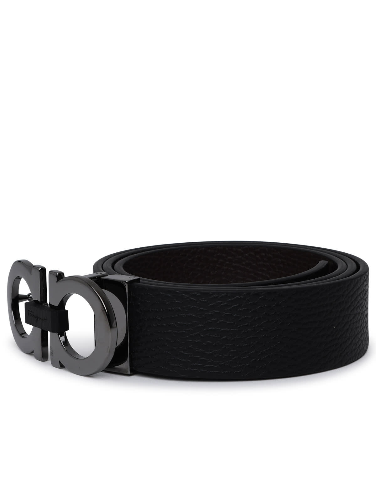 Shop Ferragamo Hammered Leather Reversible Belt In Black