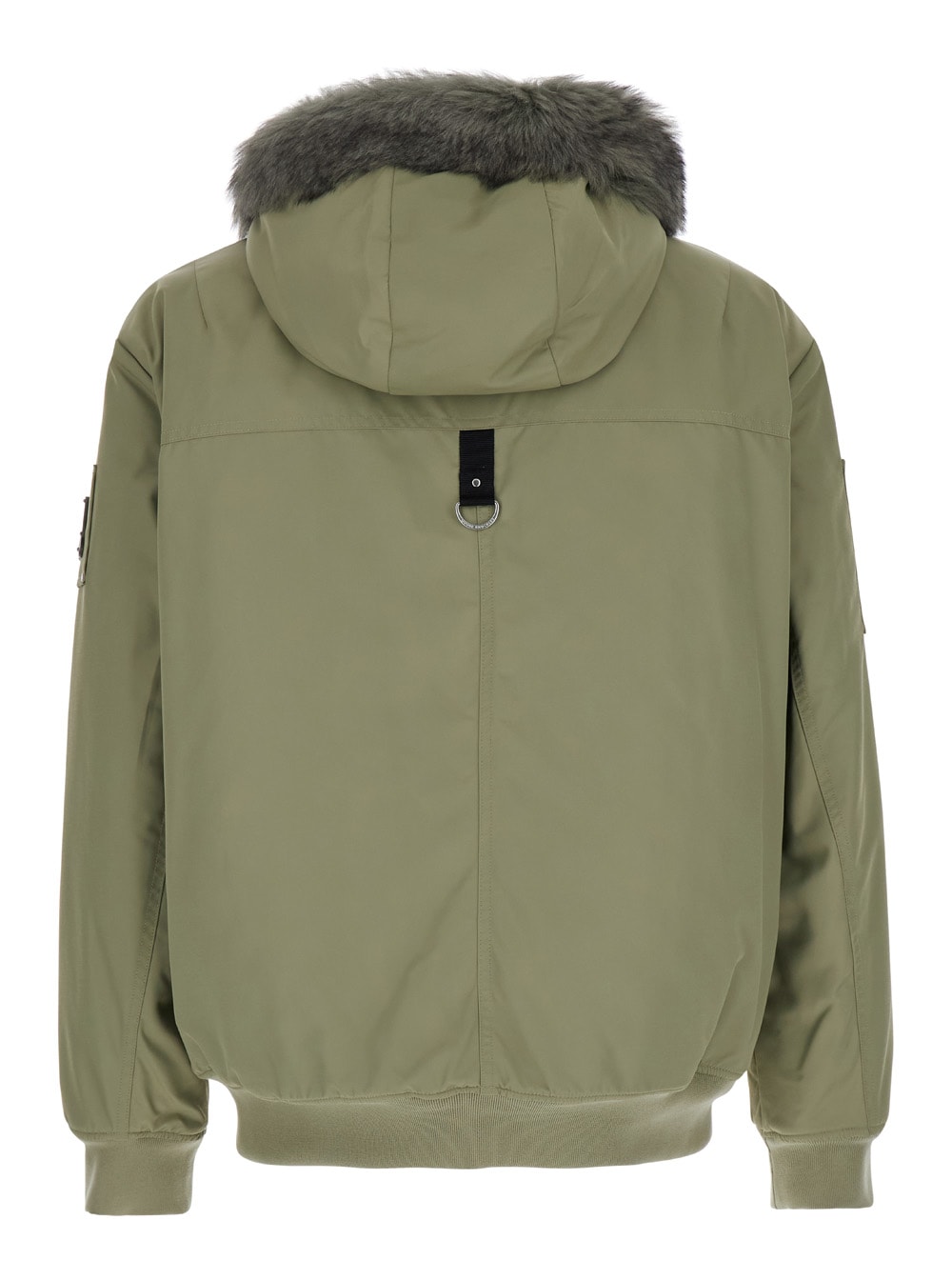 Shop Moose Knuckles Denali Green Bomber Jacket With Hood And Logo Patch On The Sleeve In Tech Fabric Woman