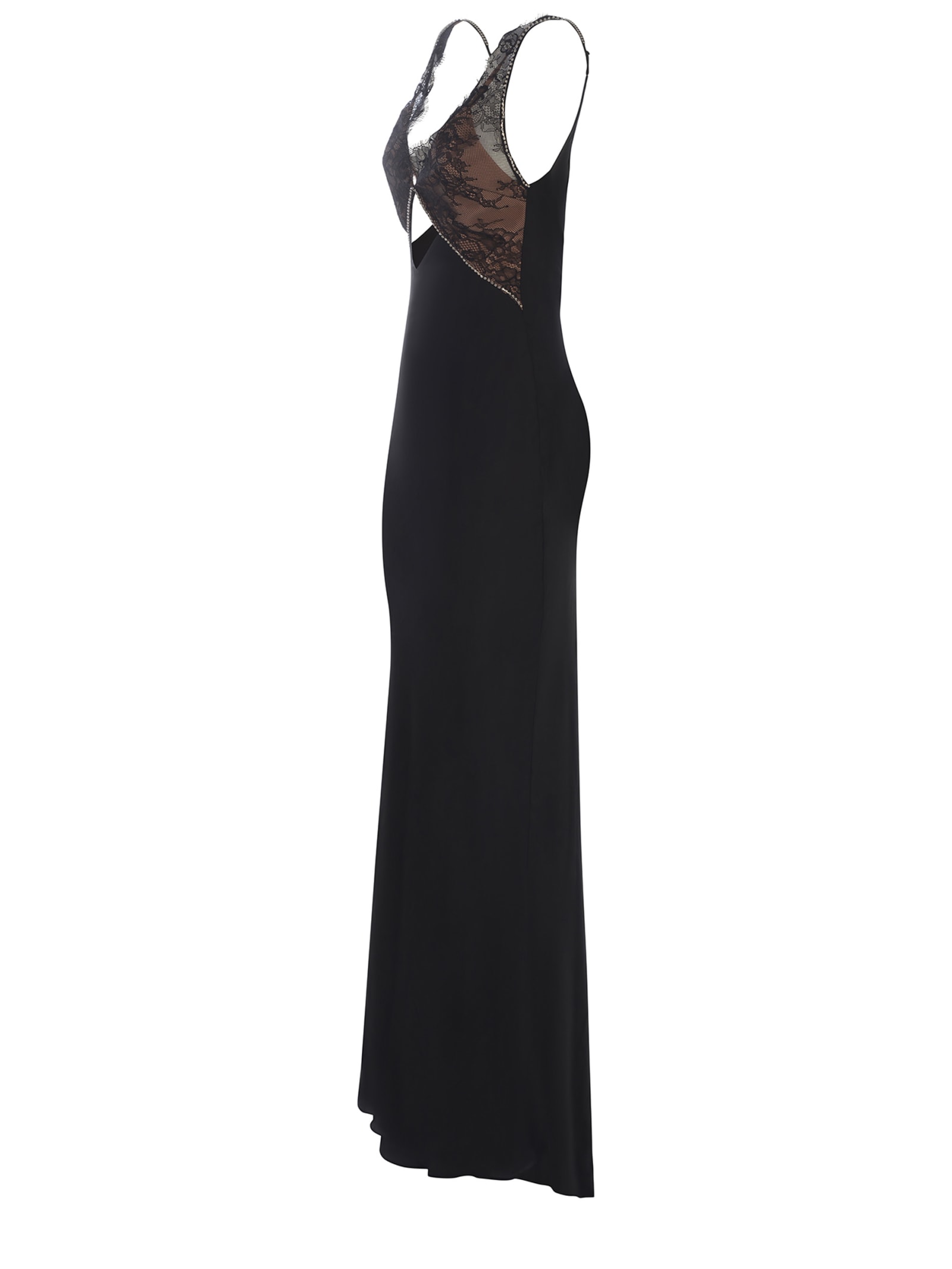 Shop Self-portrait Dress  Lace Made Of Satin In Nero